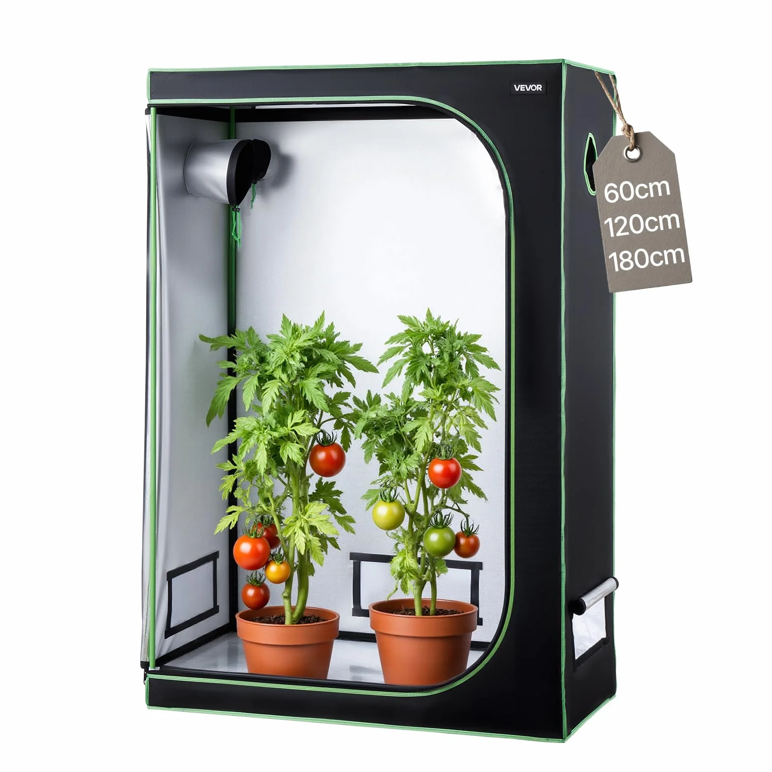 VEVOR Armario de Cultivo Interior 120x60x180 cm, Carpa de Cultivo con Ventana de Observación, Bandeja de Suelo y Cremallera, Mylar 600D de Alta Reflectancia, Tienda para Plantas, Flores, Verduras