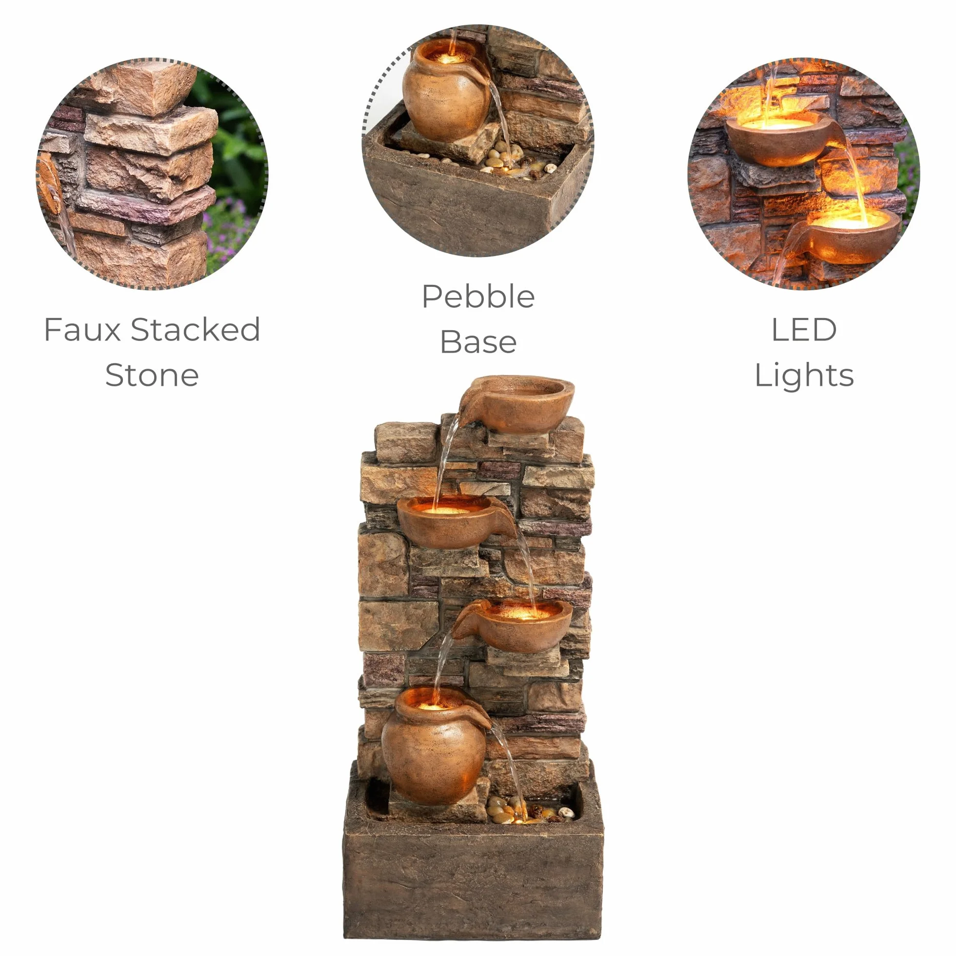 Teamson Home Fuente en Cascada 4 Niveles Marron Exterior con LED