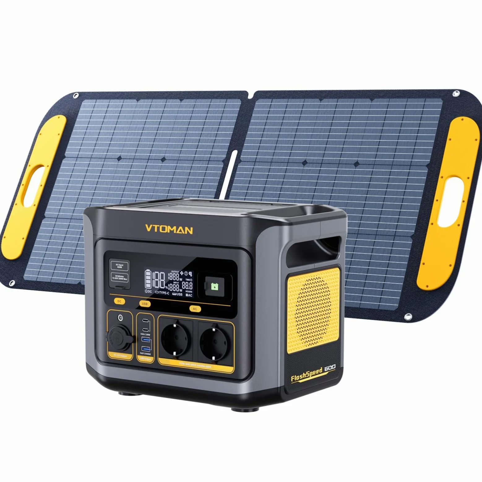 VTOMAN FlashSpeed 600 Estación de Energía Portátil con 110W Panel Solar | Generador Solar 499Wh 600W, Batería LiFePO4, 80% Carga Rápida en 1H, Capacidad Ampliable, Camping, Fiestas, Jardin