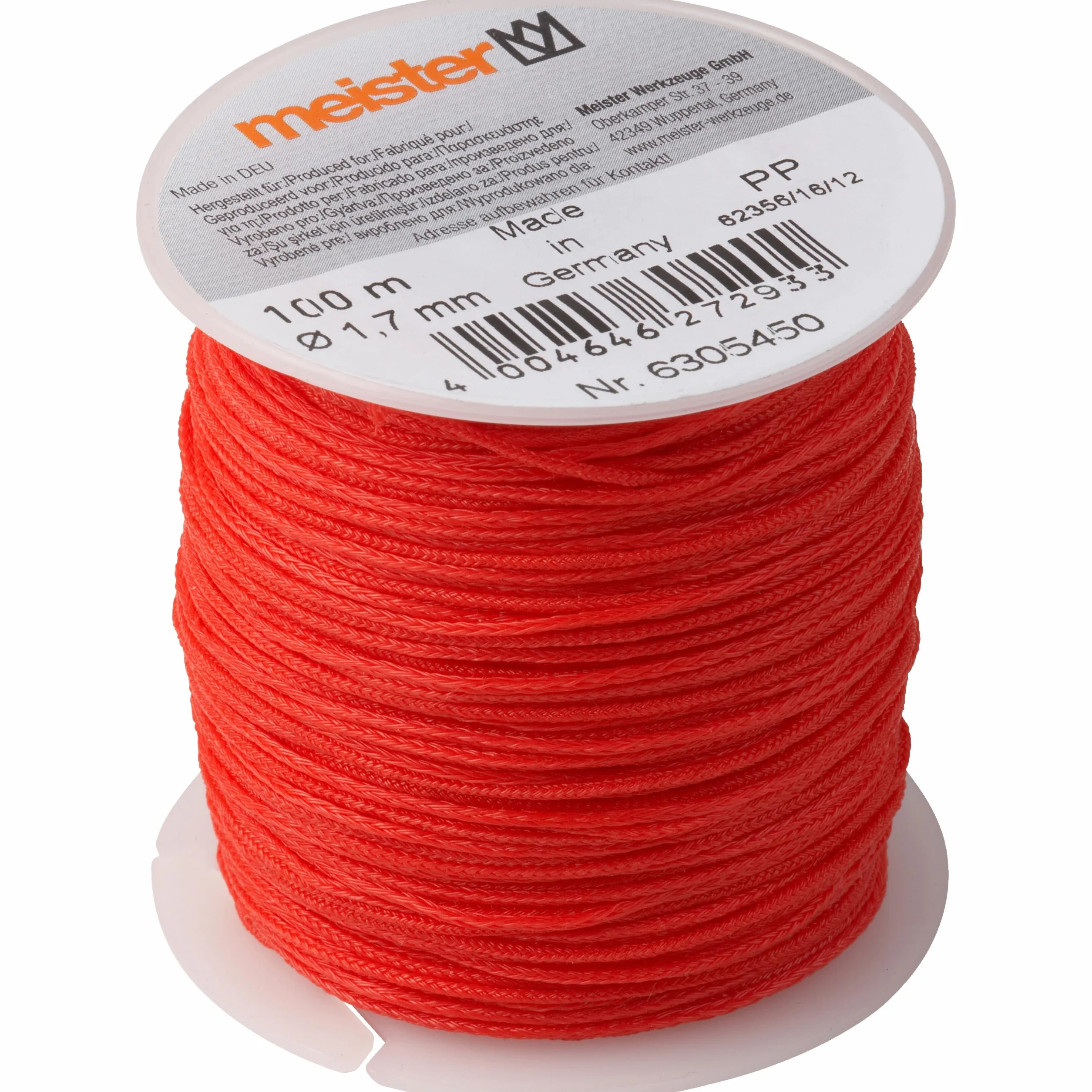 Meister 6305450 - Cuerda para albañilería (3 Unidades, 100 m de Longitud, 1,7 mm de diámetro, Trenzado de Polietileno, Resistente a los Nudos, Resistente al desgarro y Duradero, en Bobina/línea de