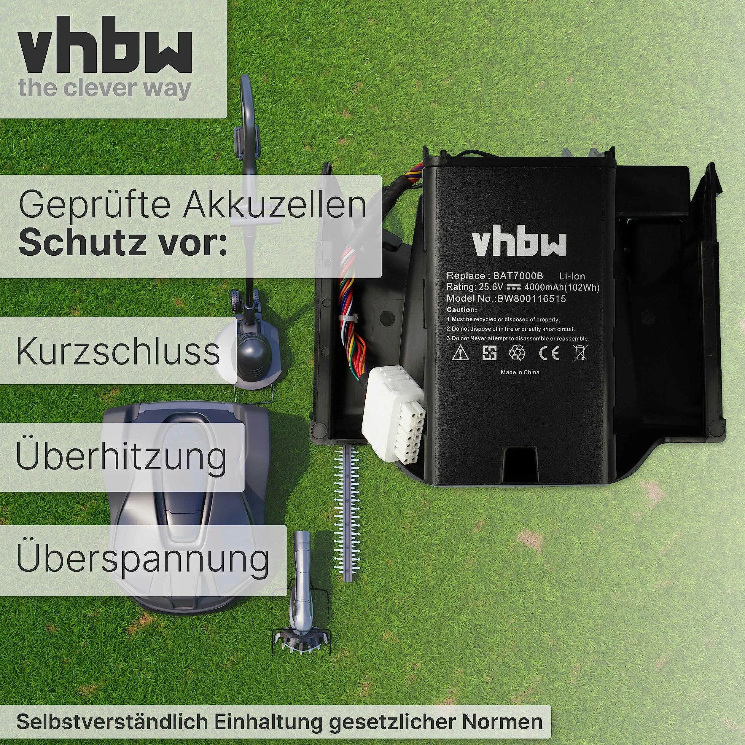 vhbw Batería reemplaza Robomow 8IFR27/66 | BAT7000B, BAT7001A, MRK7005A para robot cortacésped (4000 mAh, 25,6 V, Li-Ion)