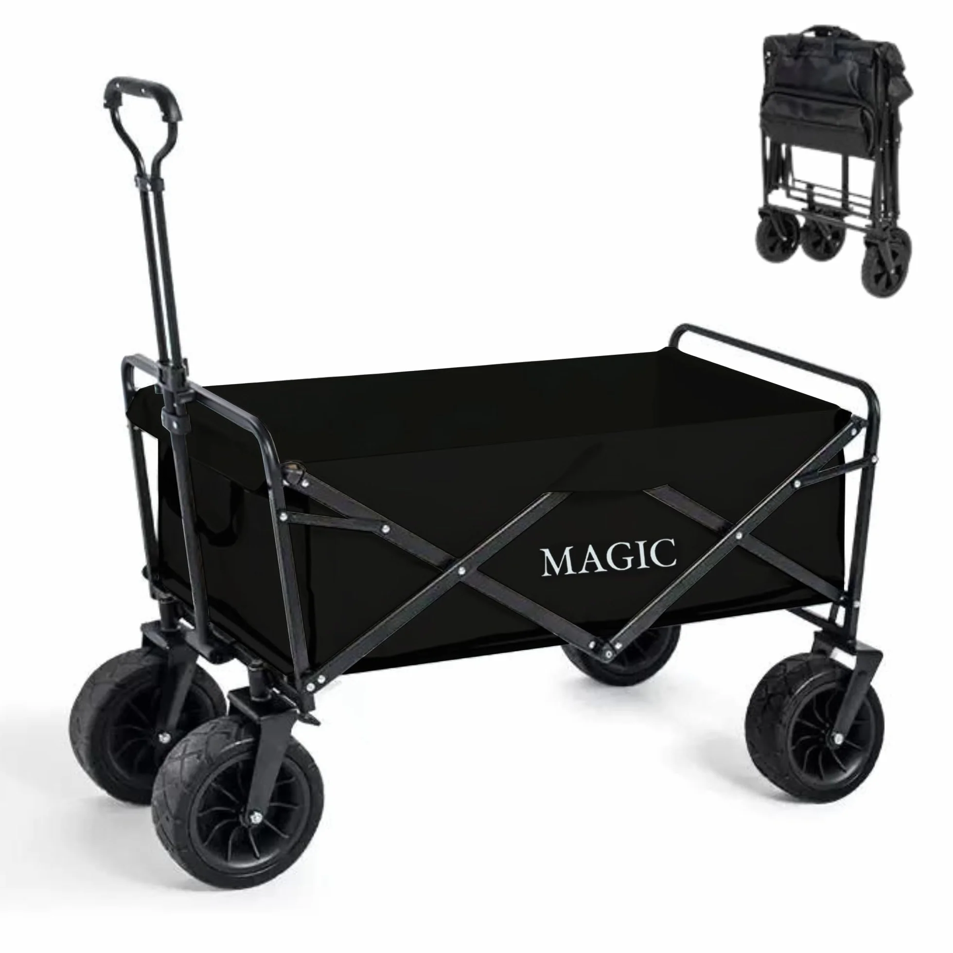 Carro de Playa Plegable para Camping, Picnic, etc. Carrito de Mano para Jardín. Carreta de Transporte con Bolsa y Mango Ajustable. Carretilla con Ruedas Grandes con Freno Resistentes.