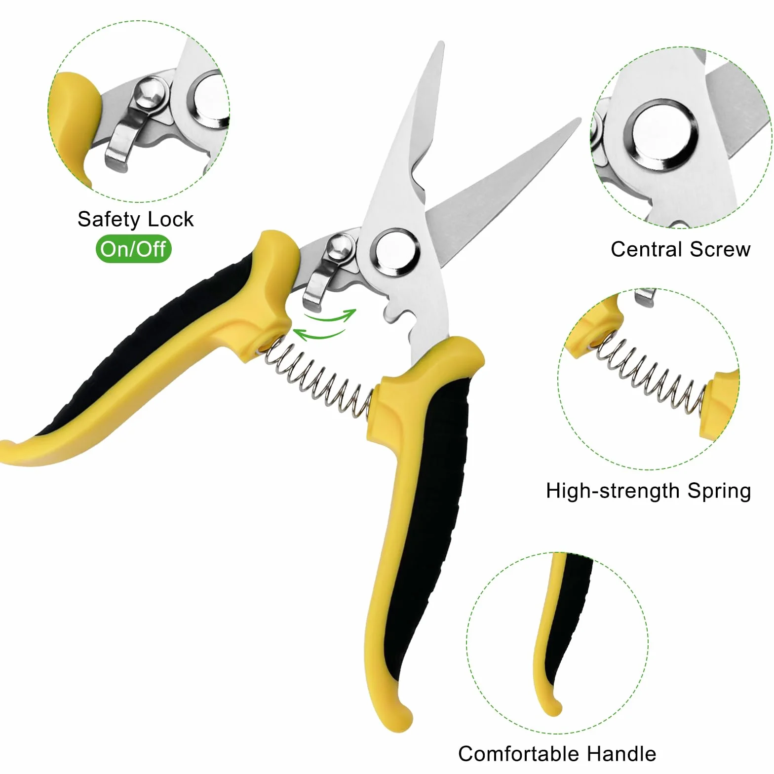 Chiluxendo 3 Piezas Tijeras de Podar de Mano, Tesoura de Podar Ergonómicas, Tijera Jardineria, Tijeras Poda Fuertes para Jardín,Tijeras de Jardinería de Calidad,Pruning Shears con Cierre de Seguridad