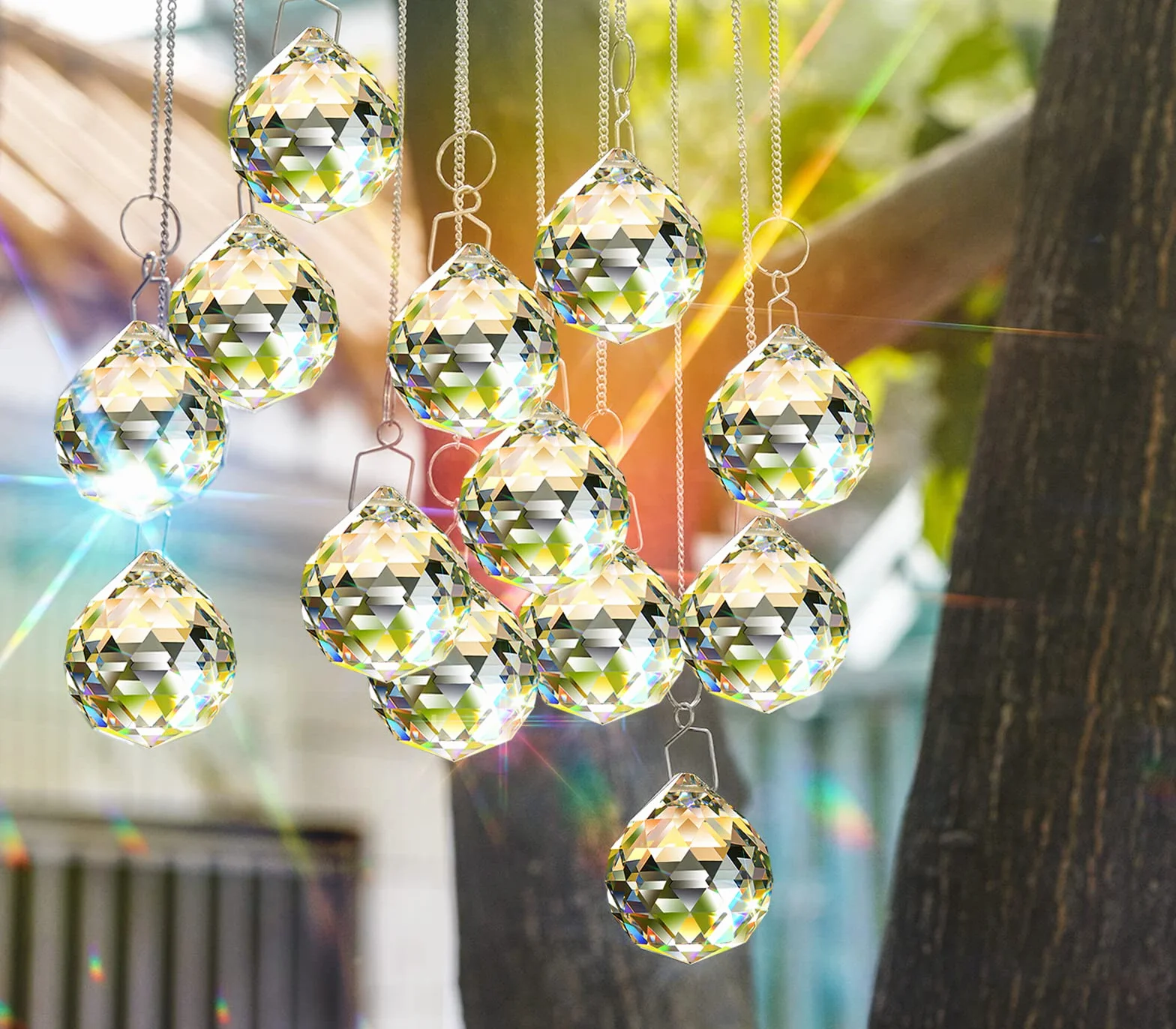 MerryNine Paquete de 2 prismas de bola de cristal, atrapasueños de arco iris, prismas de cristales colgantes para ventanas, para Feng Shui, para regalo (transparente) (50 mm)