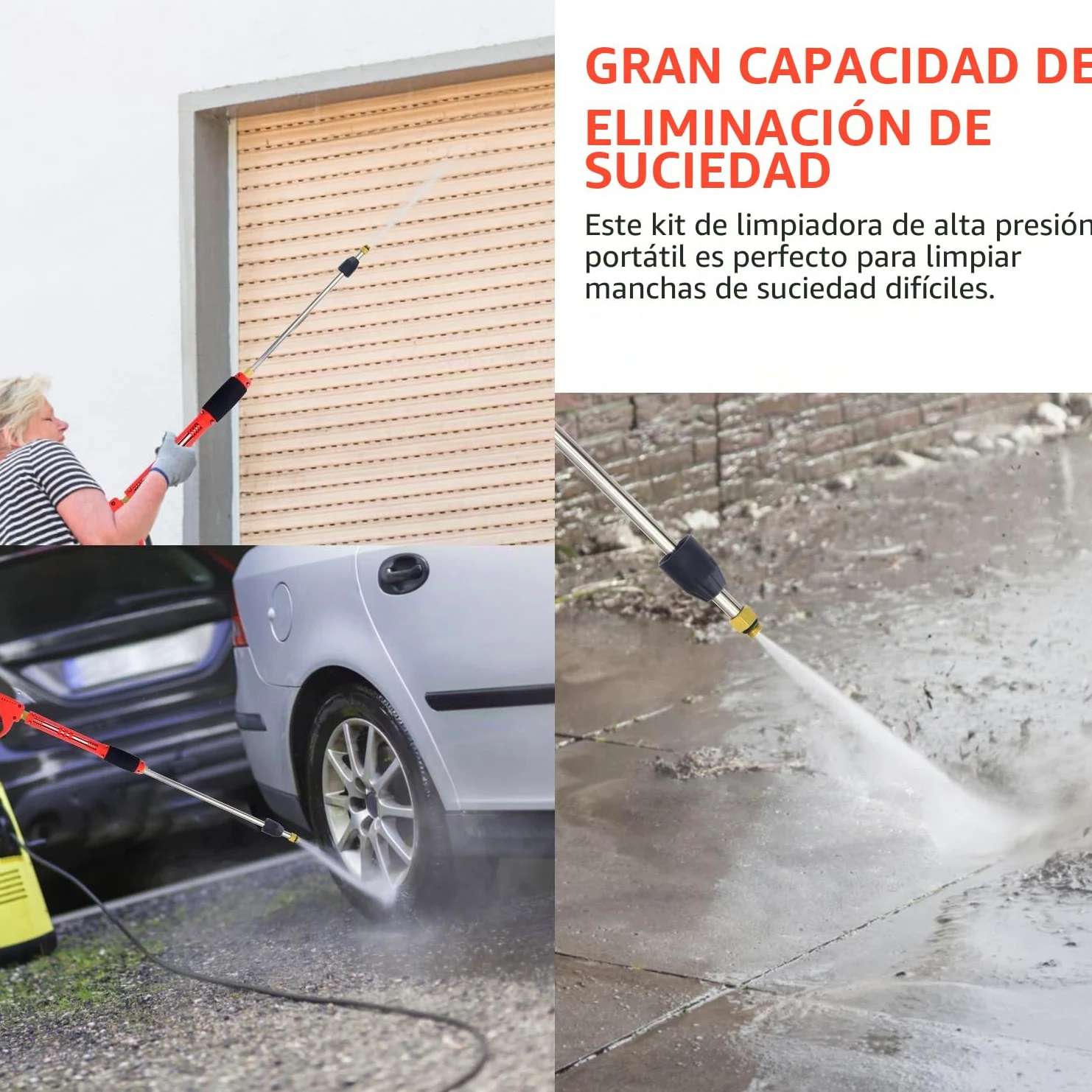 Pistola de Agua De Alta Presión con 5 Boquillas de Pulverización,Conexión Rápido Y Adaptador de 1/4 ",M22-14 Mm Kit de Limpieza de Pistola Rociadora para Lavado de Coches, Riego de Jardines