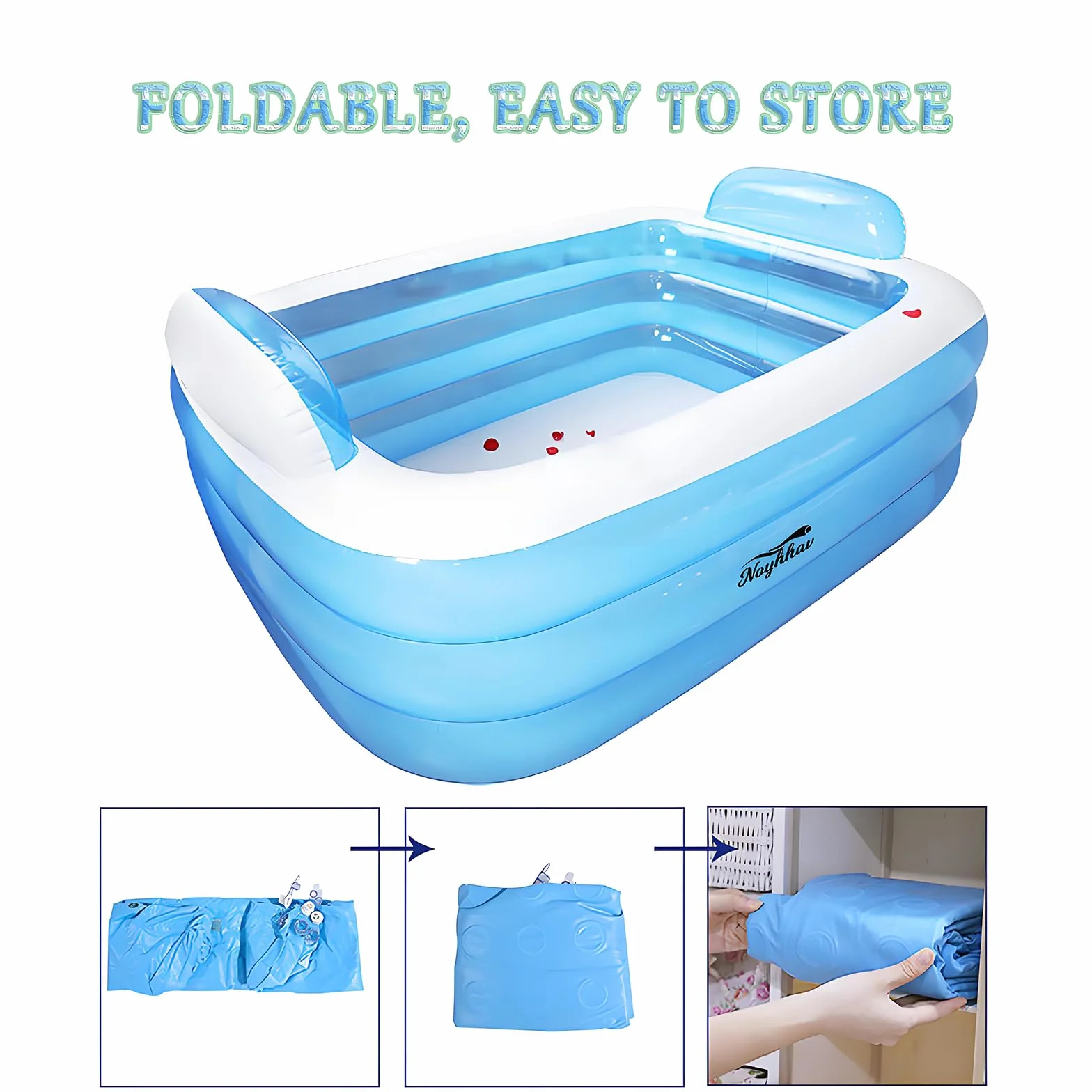 Bañera Inflable de Hidromasaje para Adultos - Piscina Hinchable Plegable de PVC - Barril de Baño de Playa Doble Con Bomba de Pie (160 * 115 * 55cm)