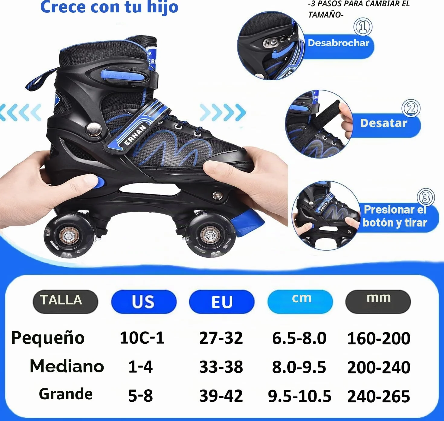 ERNAN Patines 4 Ruedas Ajustables con Ruedas Que Brillan en la Oscuridad para Niños Principiantes