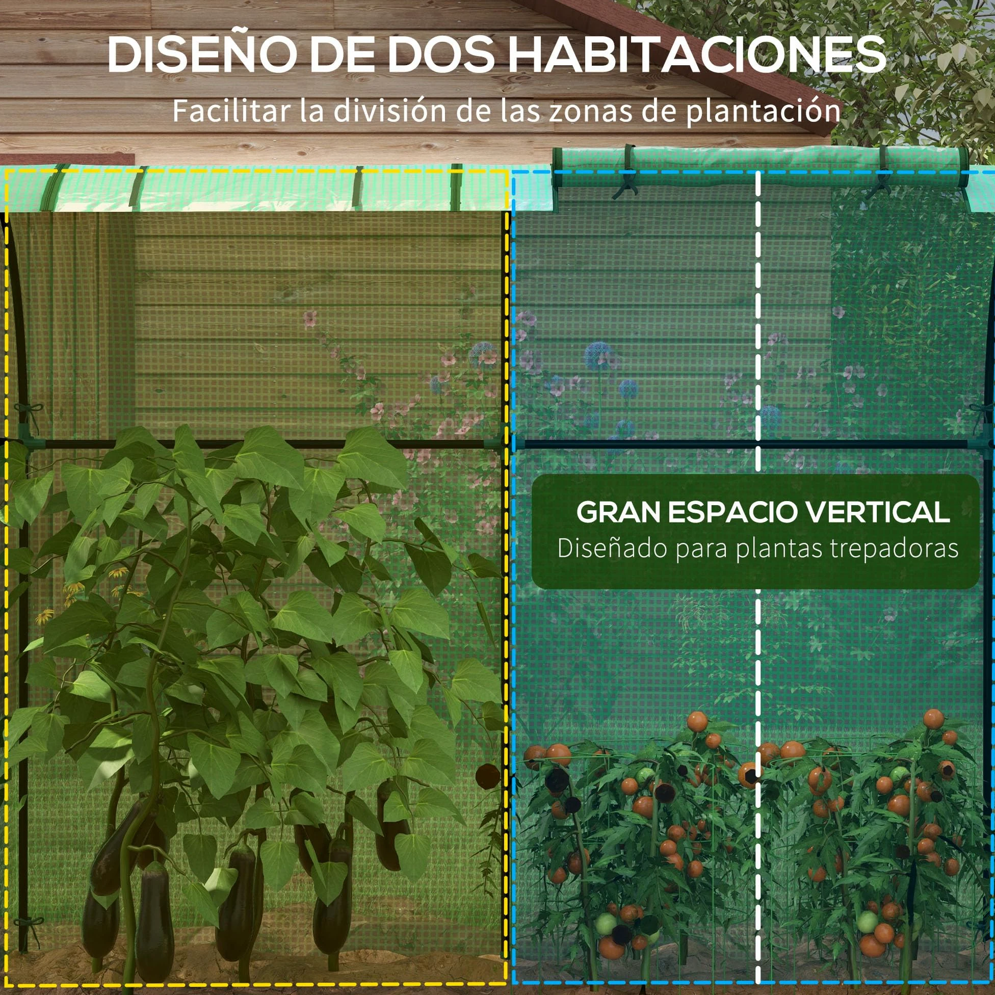 Outsunny Invernadero de Jardín Mini Invernadero con Anti-UV 4 Ventanas 2 Puertas Enrollables con Cremallera para Cultivo de Plantas Flores Tomates en Terraza Patio 185x94x150 cm Verde