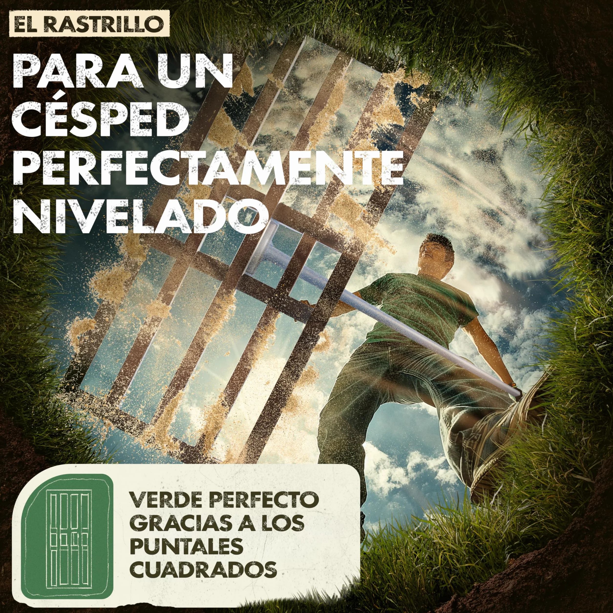 GARLINGO Rastrillo de césped | 75 x 35 cm | Incl. Mango METÁLICO de 1,7m | Rastrillo de césped para lijar el césped, nivelar la Arena del césped, aireador Nivelador de césped con rastrillo