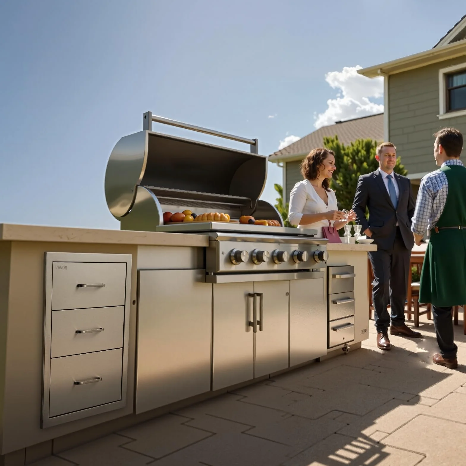 VEVOR Cajones de Cocina para Exterior 46 x 59 x 59 cm, 3 Cajones para Barbacoa de Triple Acceso con Asa de Aleación de Zinc, Cajonera para Cocinas al Aire Libre, Estación de Parrilla para Patio