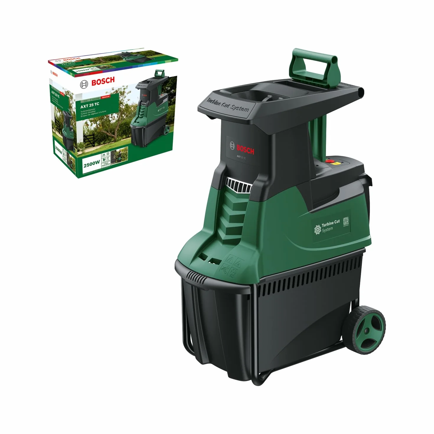 Bosch desmenuzadora de jardín con turbina AXT 25 TC (2500 W; apta para madera y residuos duros de jardín; caja de recogida integrada de 53 L)