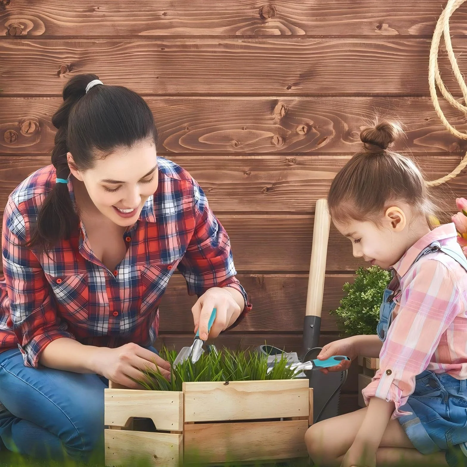 7 Piezas Herramientas de Jardín Kit Jardineria,Kit de Jardinería,Herramientas de Mano de Jardín,para Trasplantar Flores y Verduras,Aflojar el Suelo,Desherbar