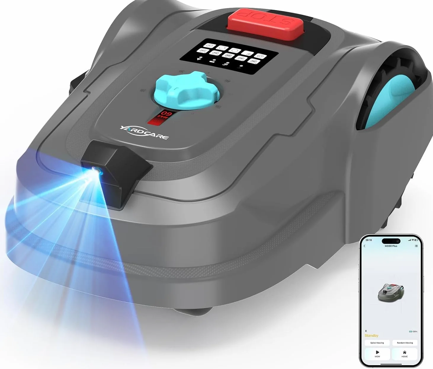 YARDCARE M800Plus Robot Cortacesped sin cable perimetral,máx. 800 m²,posicionamiento GPS + visión IA, trayectorias en U,robot cortacésped sin cable con App,carga automática,detección de 150 obstáculos