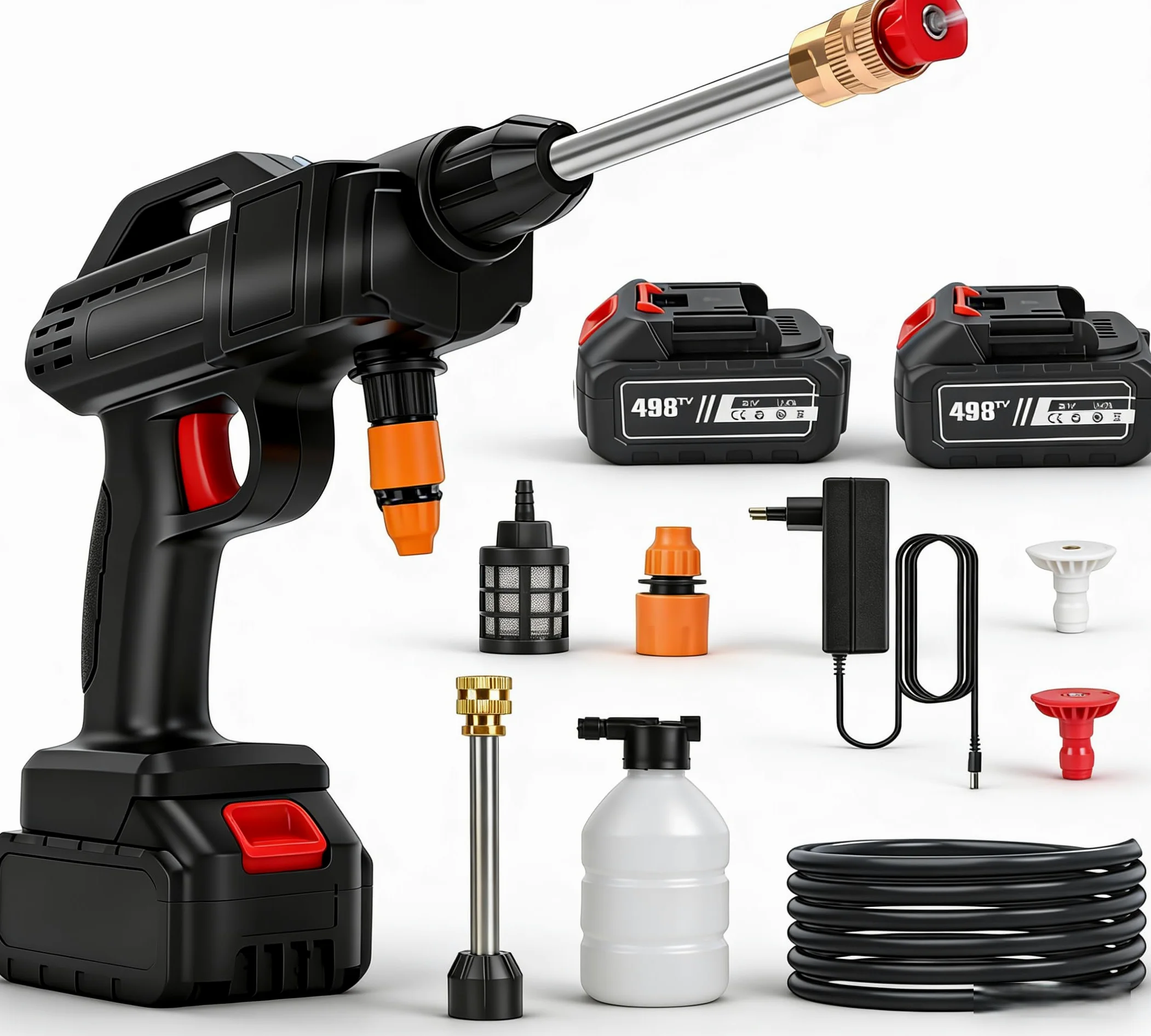 Hidrolimpiadora a Batería 21V MAX 35Bar Presión, Limpiador de Alta Presión Portátil con 2 Baterías 6000mAh
