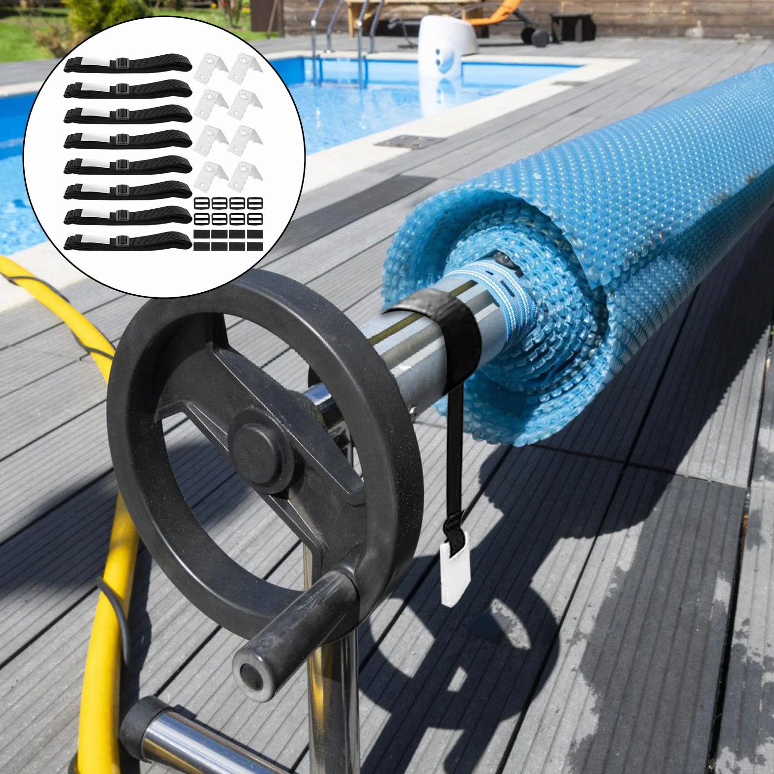 8 bandas de sujeción, enrollador de piscina, cinta de sujeción para lámina solar, cinta de fijación para enrollador de piscina, cinta de sujeción para piscinas universales en el suelo