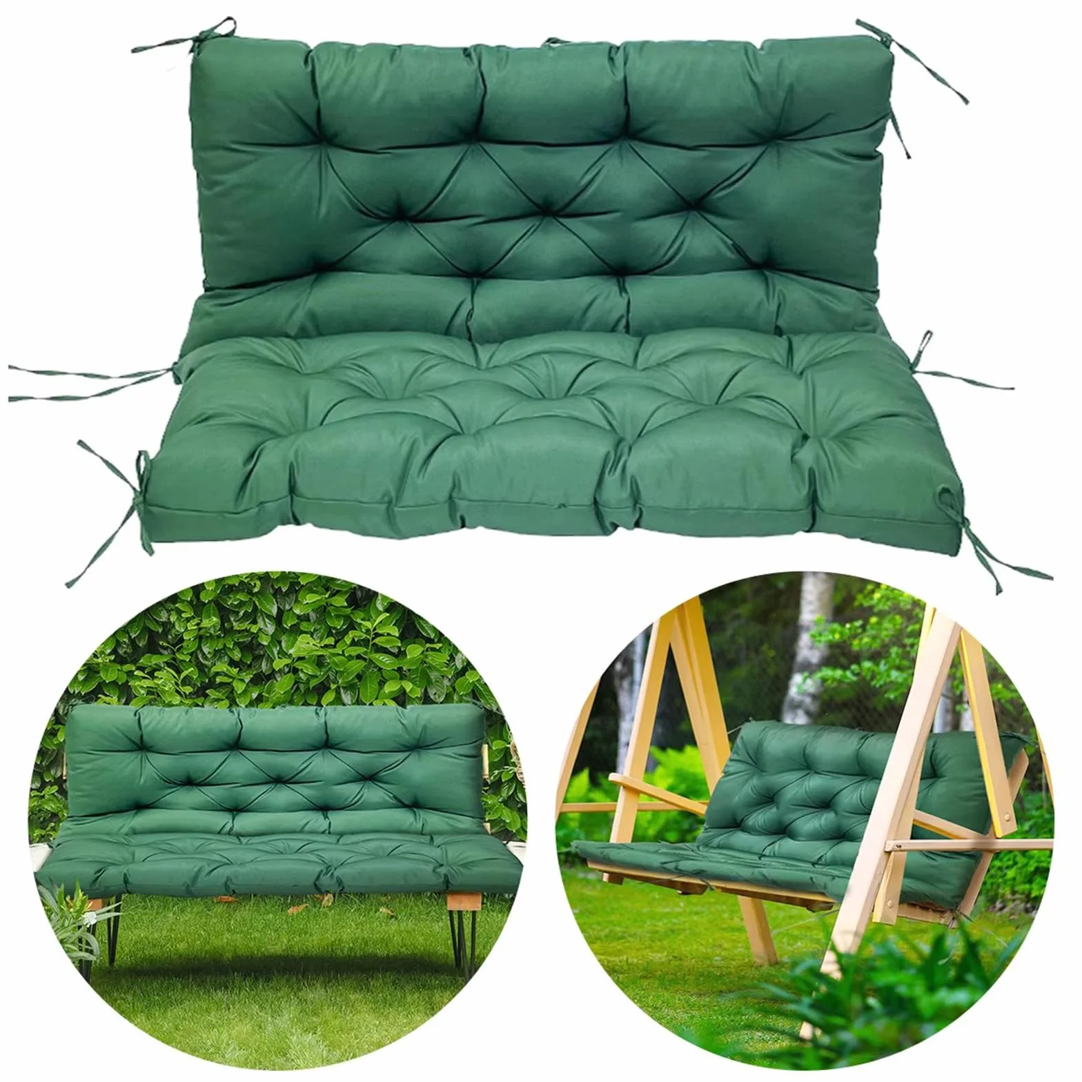 Impermeable al aire libre Swing Cushions with Backrest 2/3 Seater Bench Cushion for Garden Furniture Dark Grey Seat Replacement Cushions 150 x 100 x 10 cm Includes 8 slips Ties