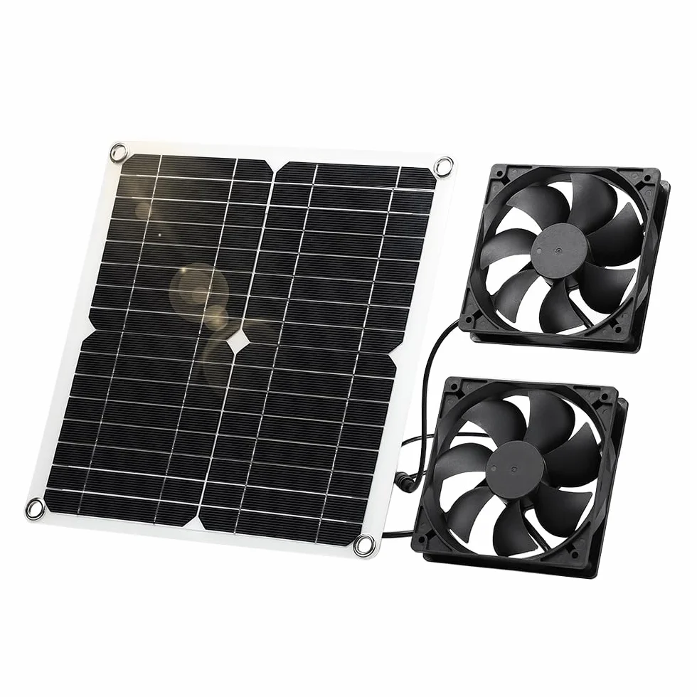 Kit de Ventilador Dual de Panel Solar 12W Resistente a la Intemperie para Gallineros