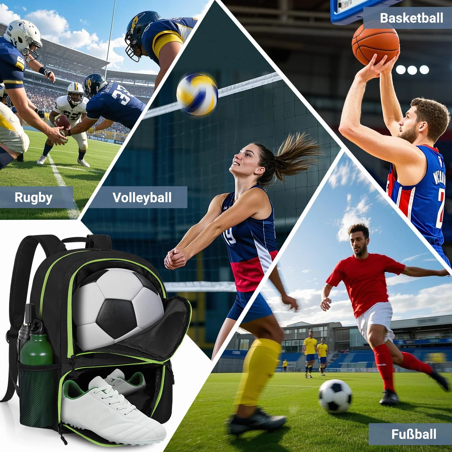 OUUTMEE Mochila deportiva para fútbol baloncesto voleibol resistente organizador pelotas zapatos gran capacidad