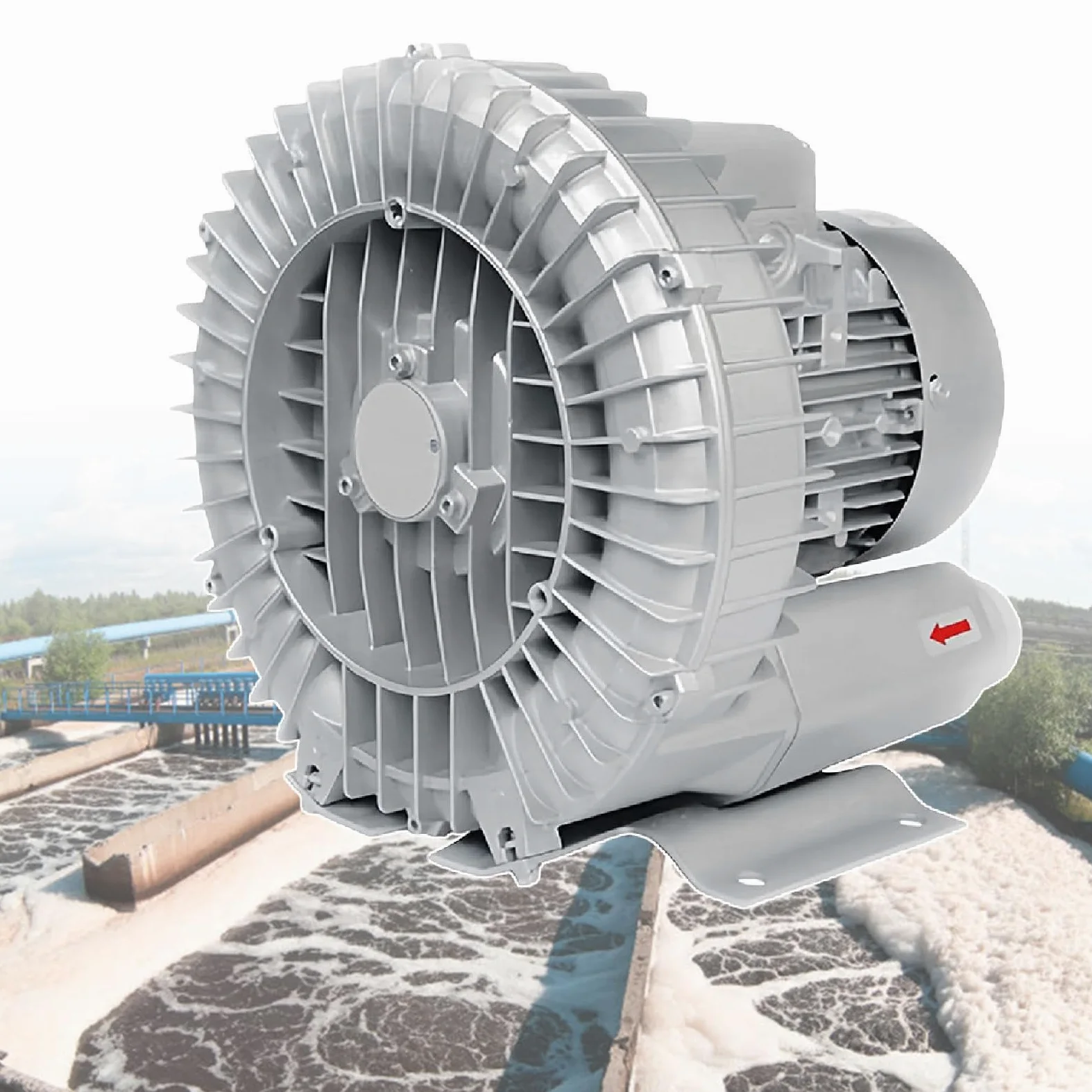 Genérico Soplador regenerativo de 370 W, soplador centrífugo de Anillo de aleación de Aluminio para aireación de estanques de Peces, soplador de vórtice monofásico para Sistemas de Tratamiento de AGU
