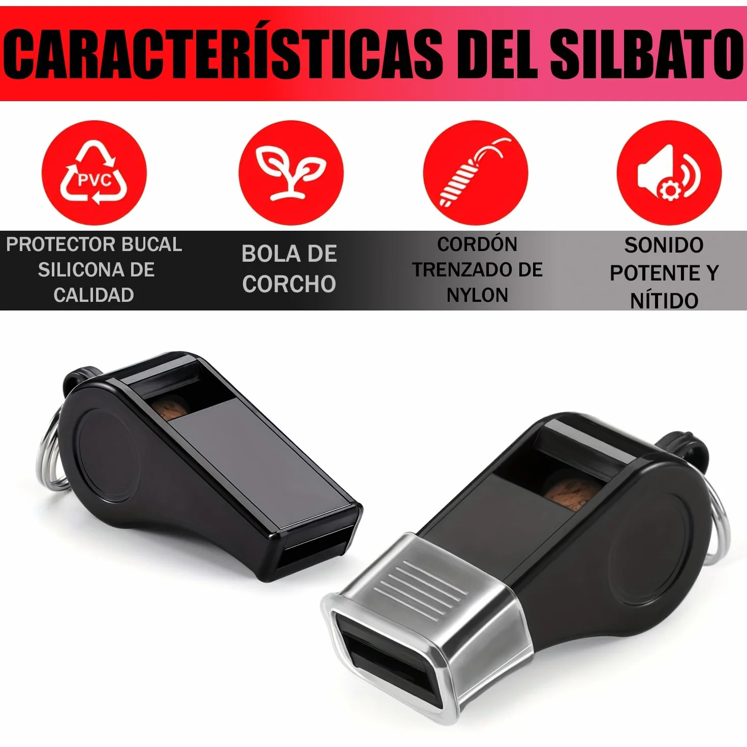 Silbato profesional con protector bucal de silicona y cordón 2u para árbitros entrenadores baloncesto fútbol
