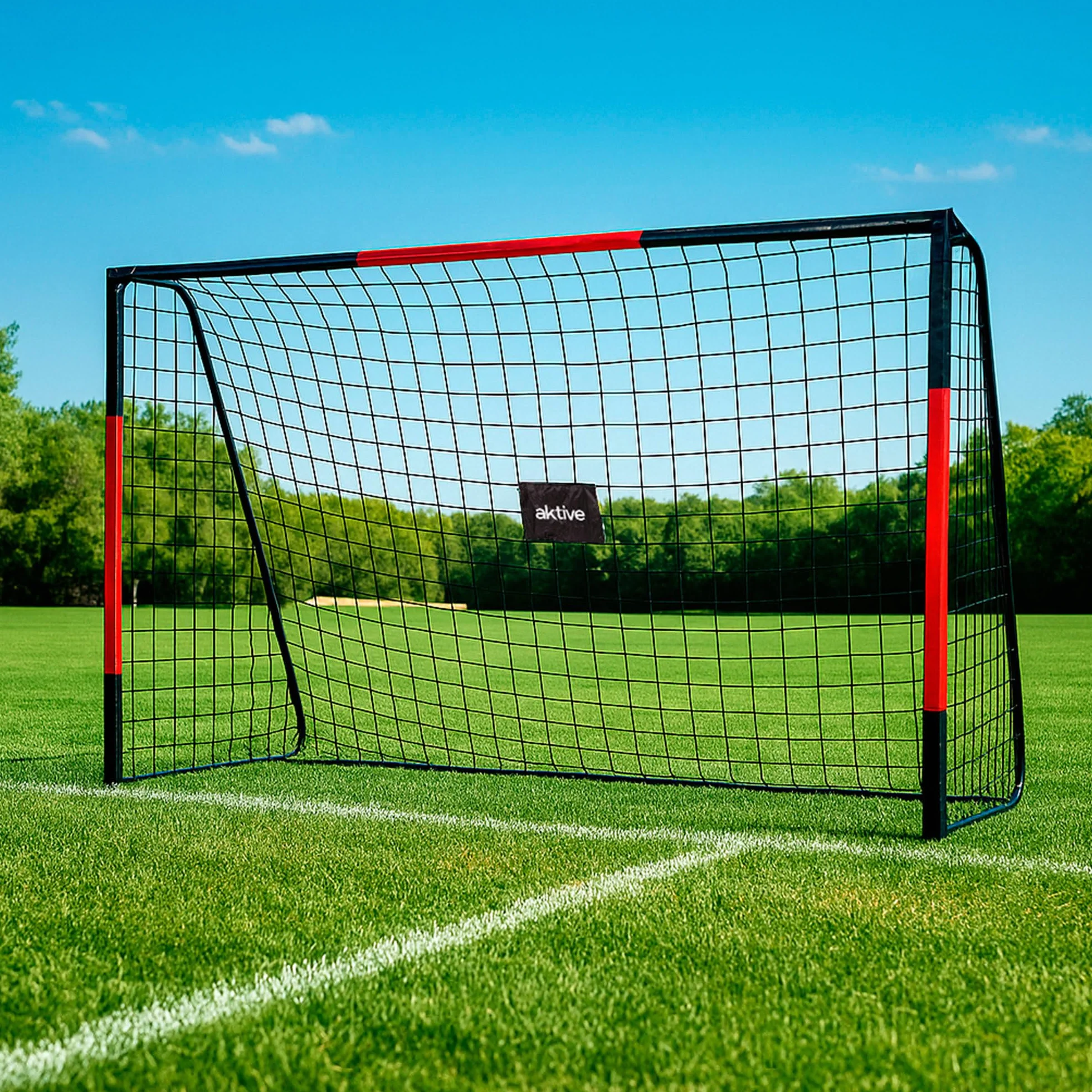 Portería de fútbol de Acero AKTIVE Desmontable con Red de Poliéster, Incluye 6 Piquetas