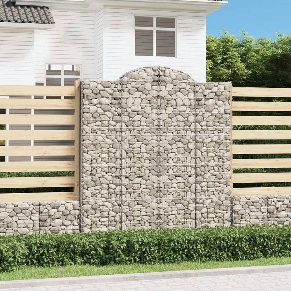 5 gaviones de arco alto. Hierro galvanizado de 200x30x220/240cm para barreras de jardín y protección visual como pared decorativa de gaviones con aislamiento acústico de alambre robusto con