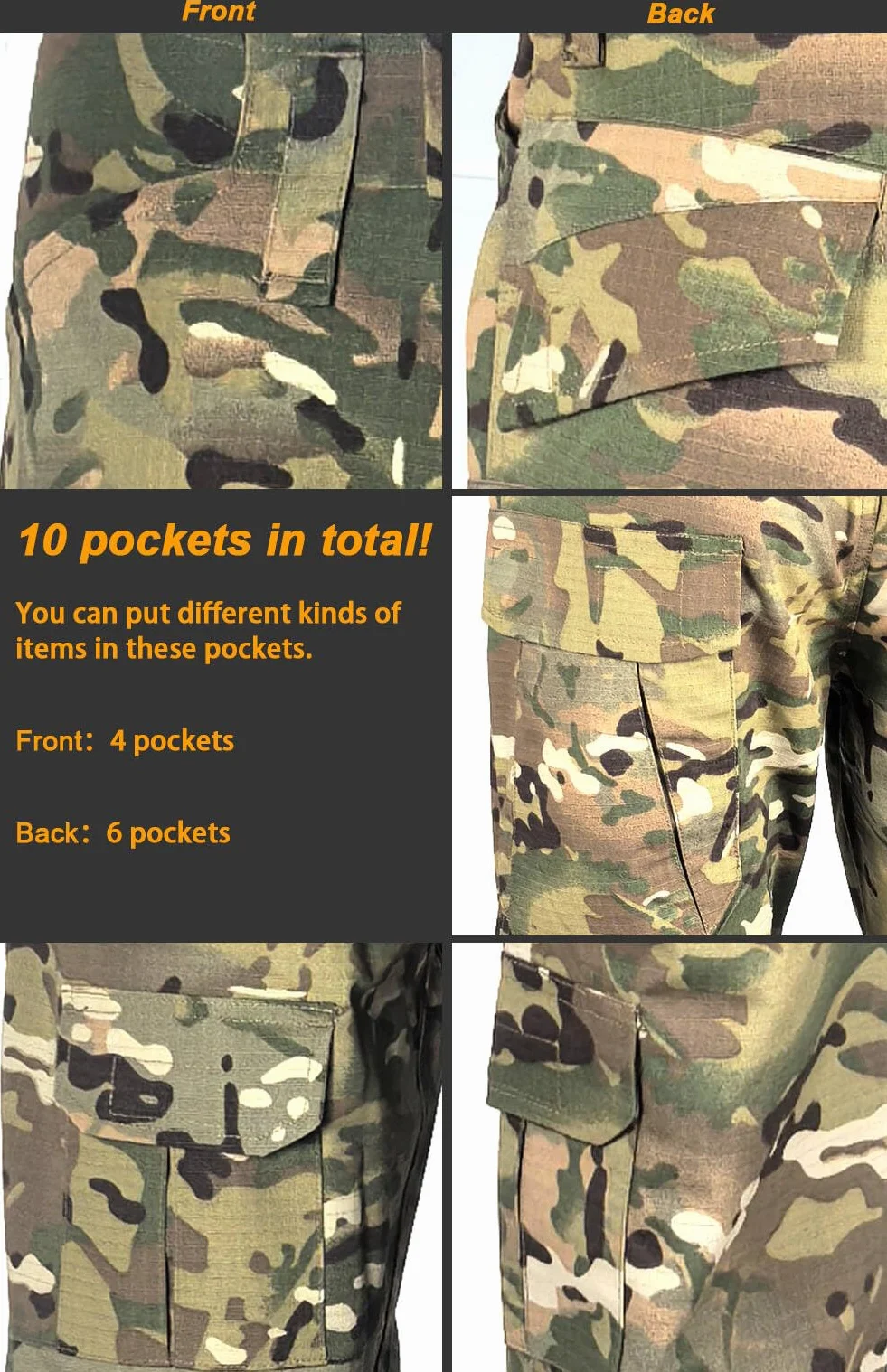 Pantalones militares tácticos AOR2 con rodilleras para hombre airsoft paintball