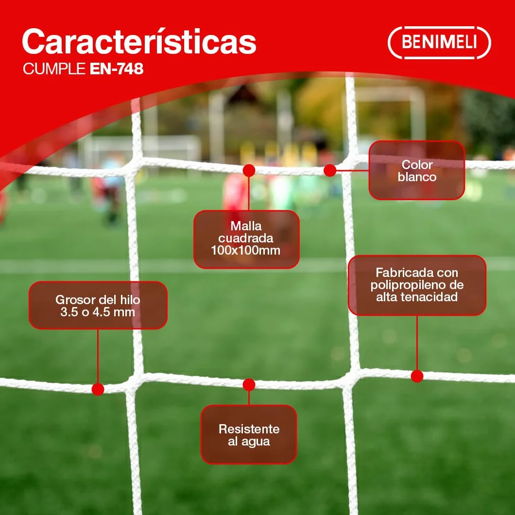 Juego de Red para Portería de Fútbol-7 6x2x1x1.50 m Blanco 2 Unidades