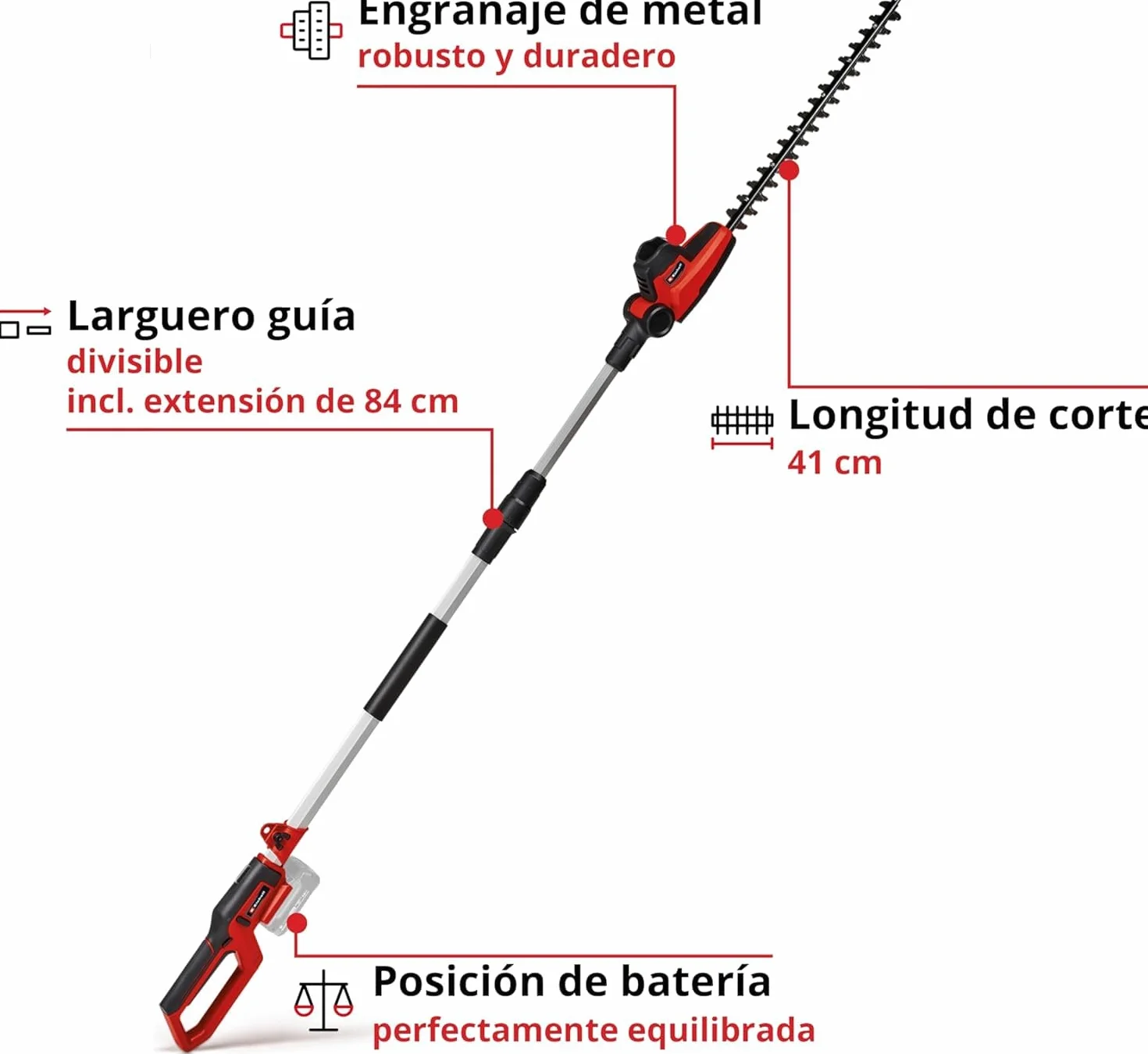 Einhell Cortasetos de Barra con batería GC-HH 18/45 Li T-Solo Power X-Change (Iones de Litio, 18 V, Agarre Principal Giratorio, Cabezal de Motor inclinable en 7 Posiciones, sin batería ni Cargador)