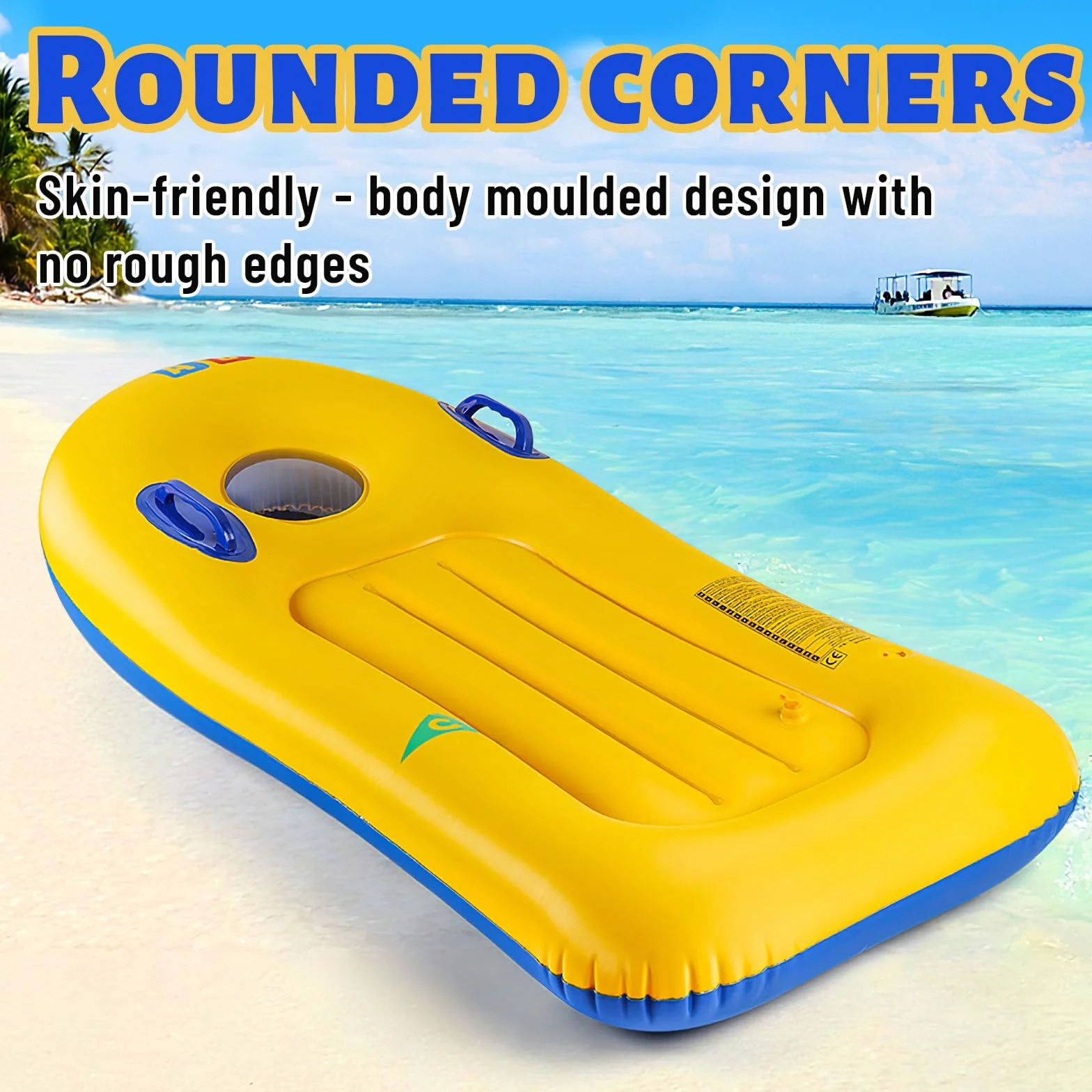 Bodyboard Hinchable con Asas y Ojo de Buey 110x48cm para Playa Piscina