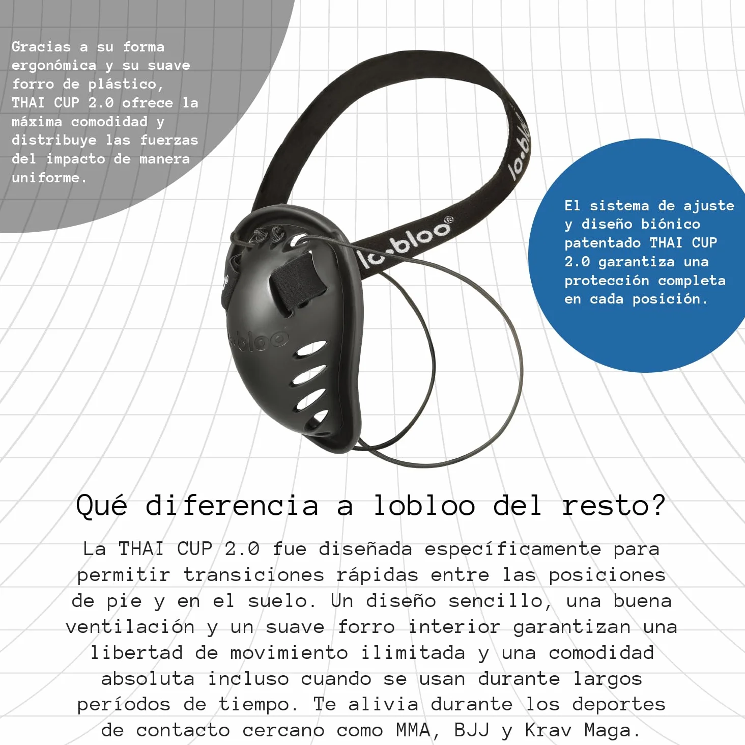 lobloo Thai Cup 2.0 Coquilla Protectora Atlética Patentada para Deportes de Contacto MMA, Krav Maga, Boxeo Tailandés Talla Hombre +13 años