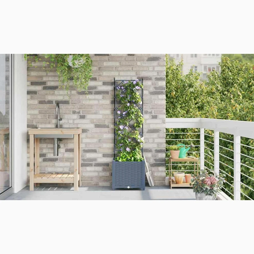 Maceta de jardín con enrejado, color gris claro, 40 x 40 x 143 cm, plástico para plantas trepadoras, maceta moderna para jardín, terraza y exterior