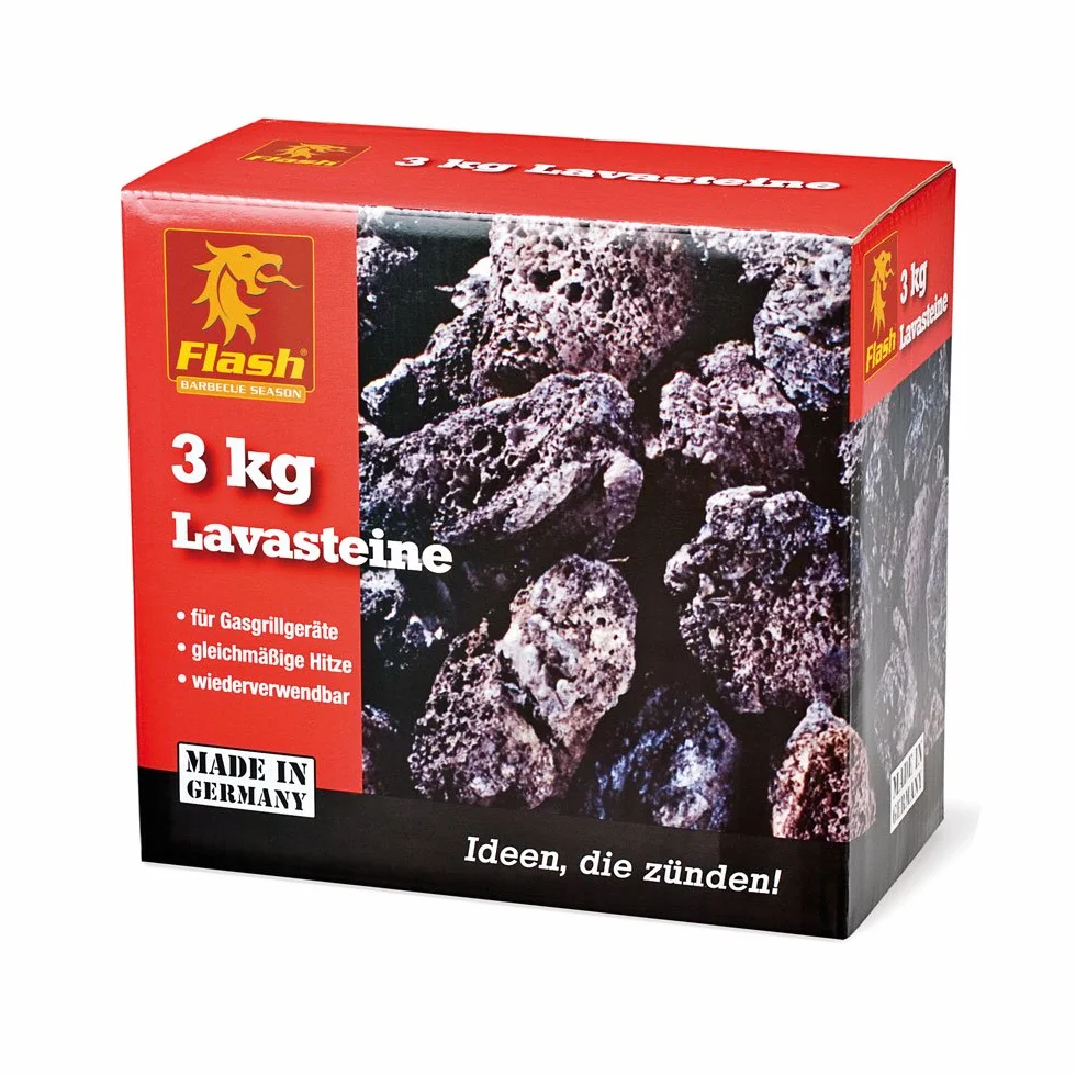 Flash 57423 – Piedras de Lava para Barbacoa (Paquete de 3 kg) Reutilizables, Lavables, duraderas | Distribuyen el Calor de Forma homogénea, absorben la Grasa, evitan Llamas y mejoran Tus Recetas