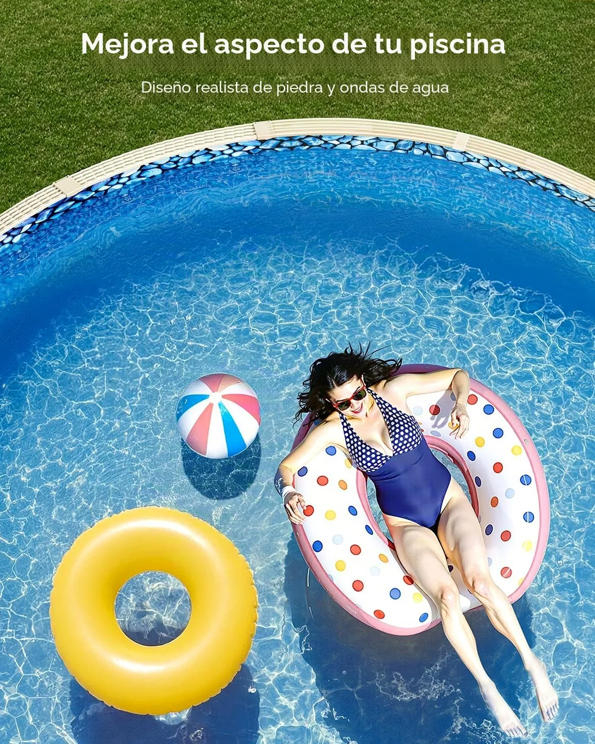VEVOR Revestimiento para Piscina Elevada 244 cm Redonda Cubierta para Piscinas Superpuestos Vinilo de Calibre Estándar Altura de Pared 122-137 cm Diseñado para Piscinas Elevadas con Lados de Acero