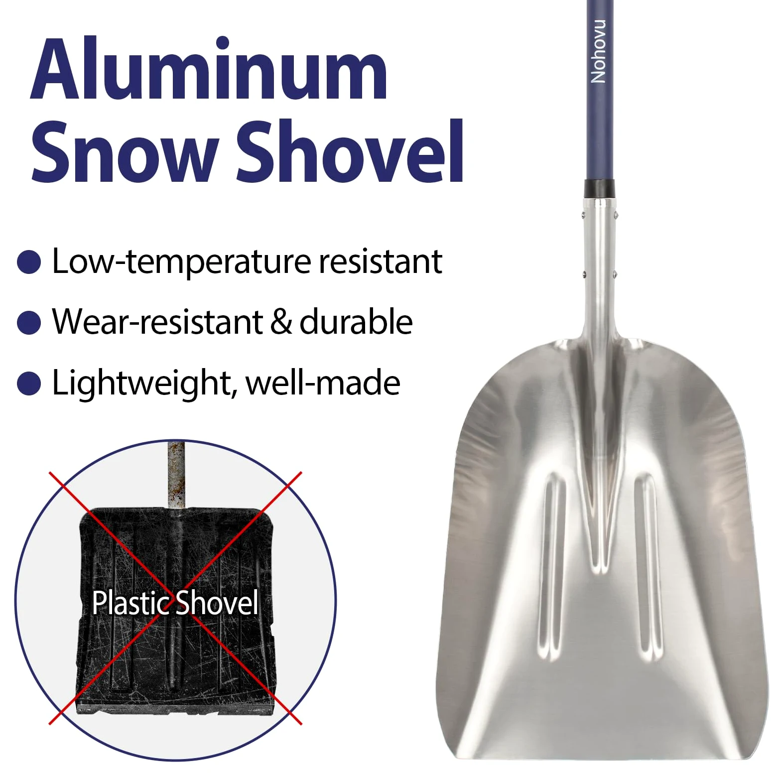 Nohovu Pala de nieve para entrada, pala de nieve de gran capacidad con mango en D, pala de nieve de aluminio para eliminación de nieve, 45 pulgadas
