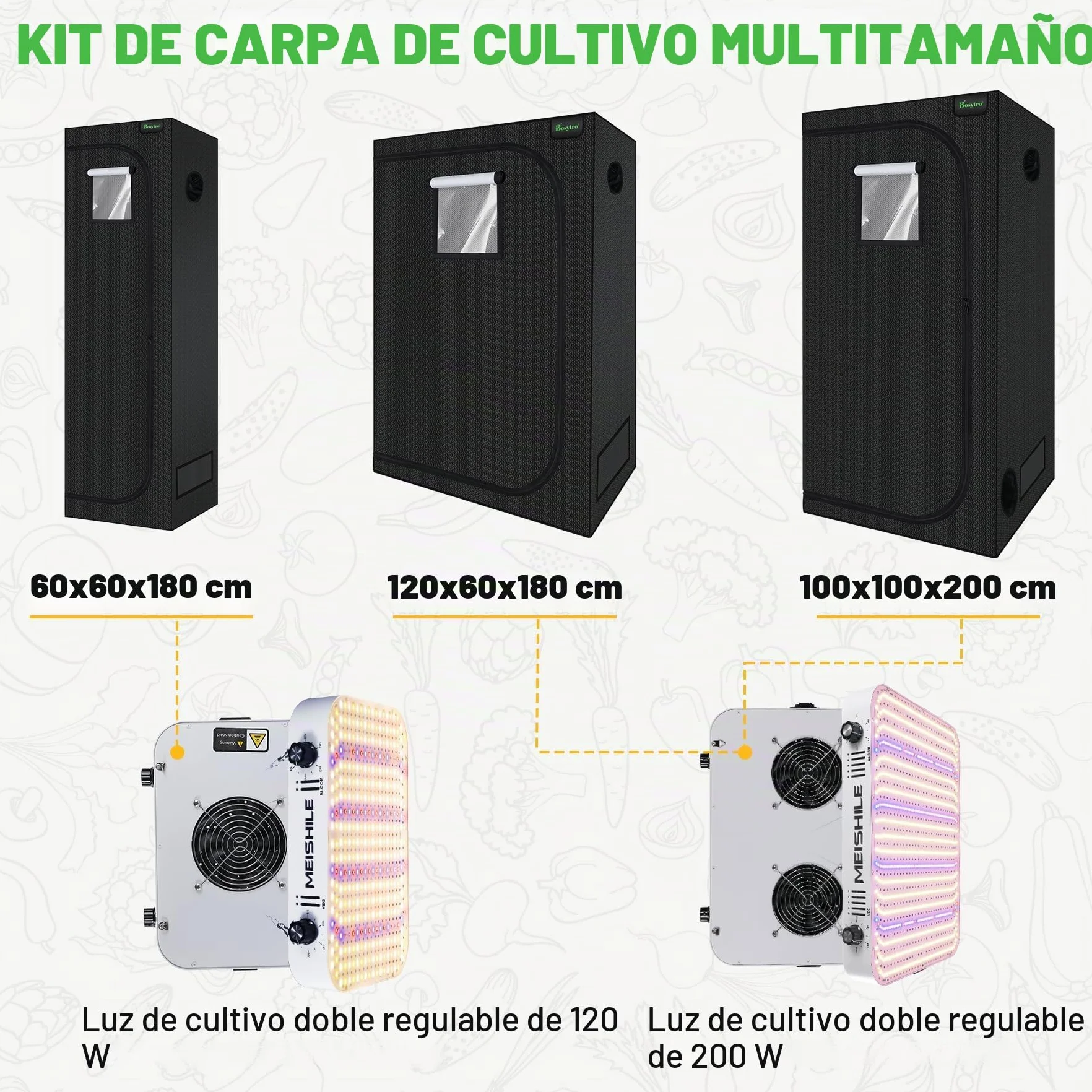 Crecer Carpa Kit Completo, Armario Cultivo Interior, Luz para Plantas, Hidroponia Kit Completo, 600D Lona con termohigrómetro y Temporizador, Apto para Uso Interior y Exterior(100x100x200cm)
