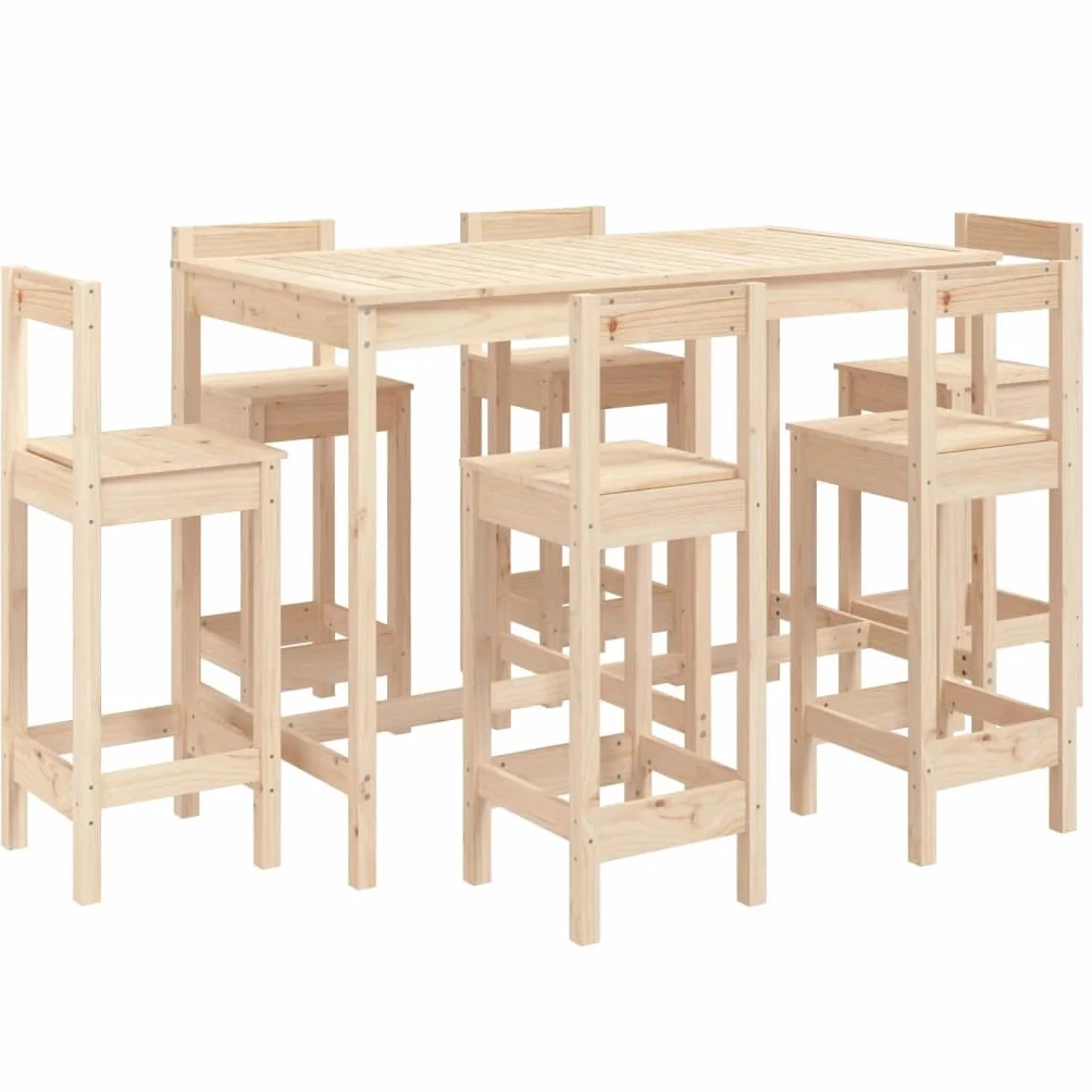 vidaXL Set de Mesa y taburetes Altos jardín 7 pzas Madera Maciza Pino, Juego de Bar para jardín, Muebles de Pub, Muebles de jardín, Muebles de Bar