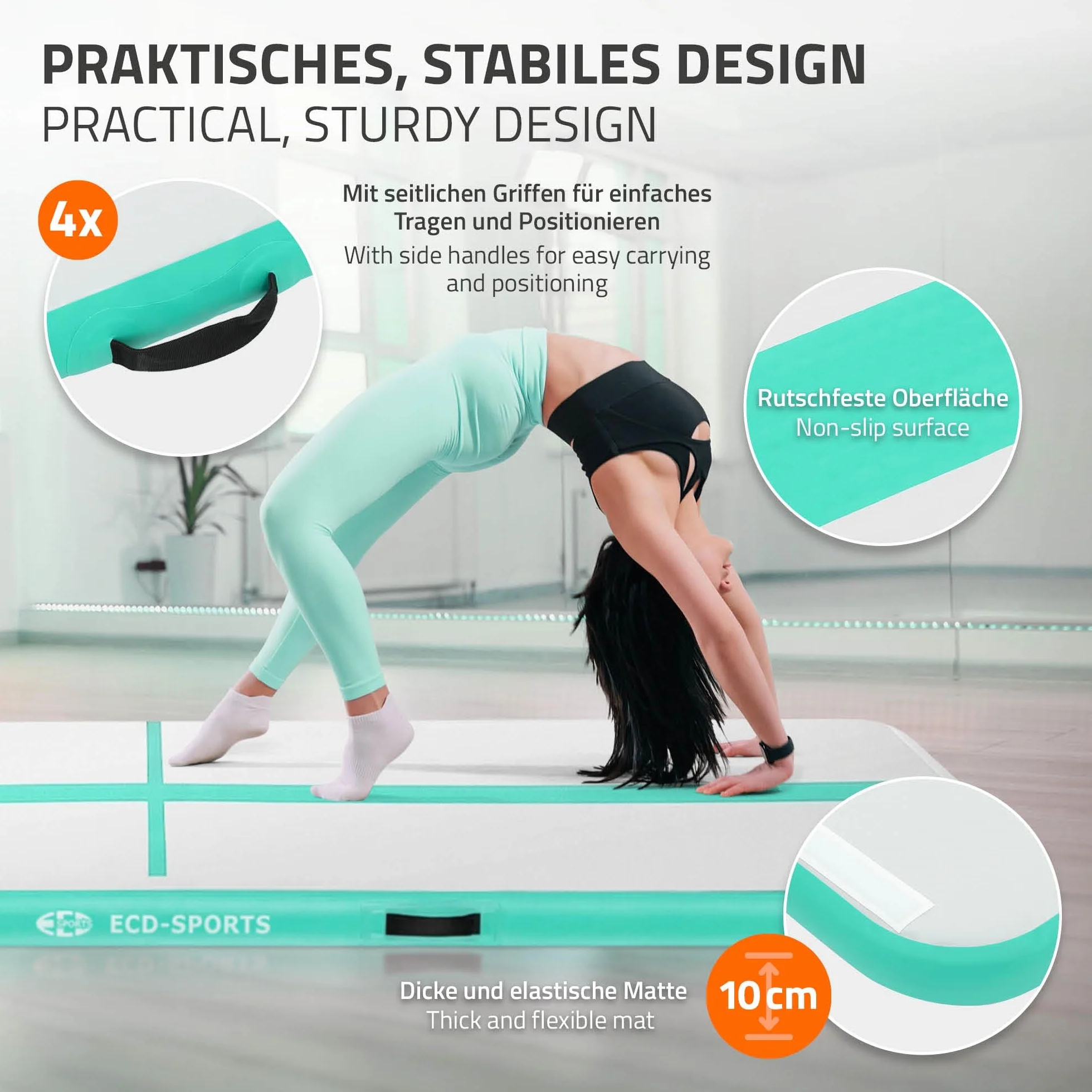 ECD Germany Colchoneta de Gimnasia Artística Airtrack 3m 4m 5m Esterilla Hinchable Tumbling 10cm Grosor con Bomba Eléctrica