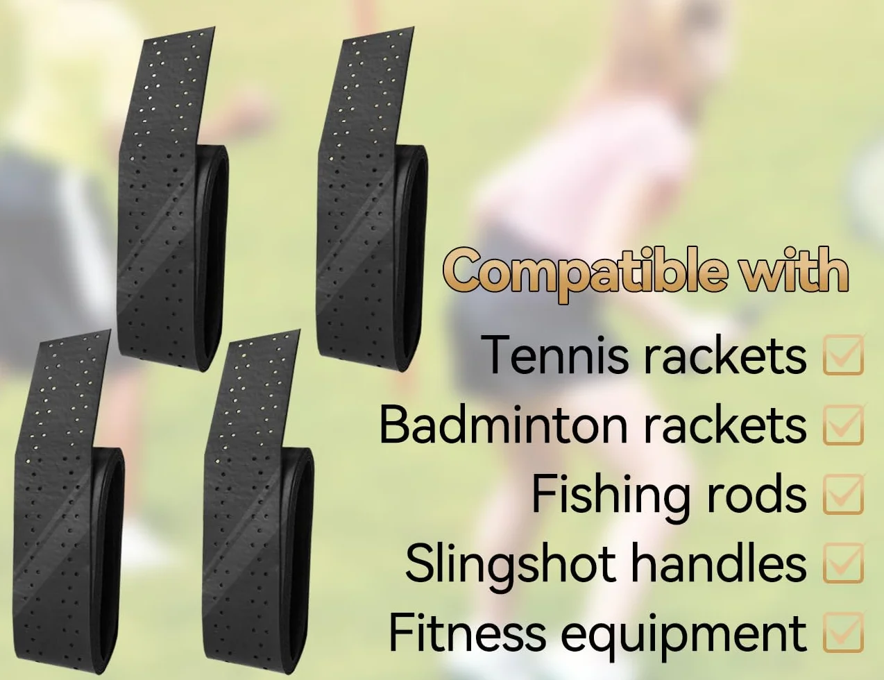 Cintas de Agarre para Raquetas de Tenis Antideslizantes Autoadhesivas Paquete de 4 Negro