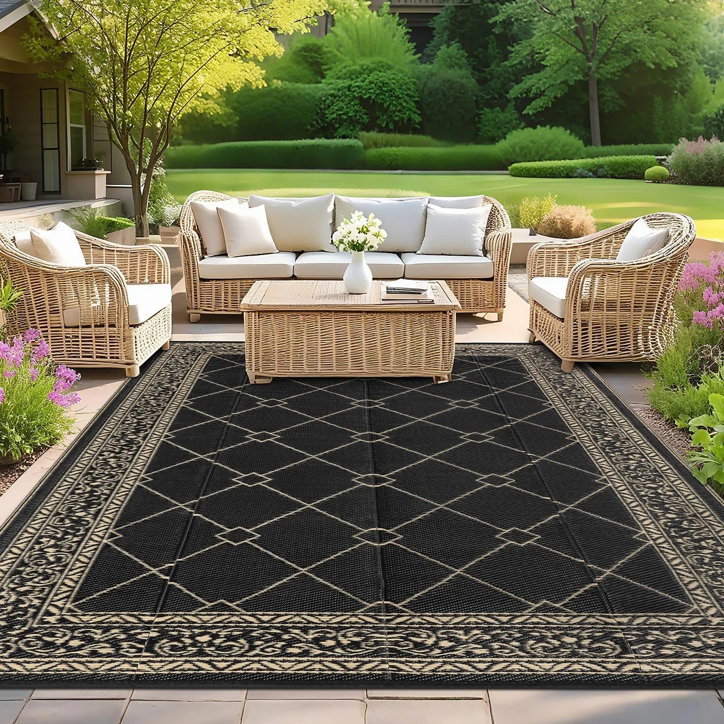 SHACOS Alfombra exterior 180x270 cm, impermeable, reversible, resistente UV, paja plástica, para jardín, patio, camping, balcón, terraza