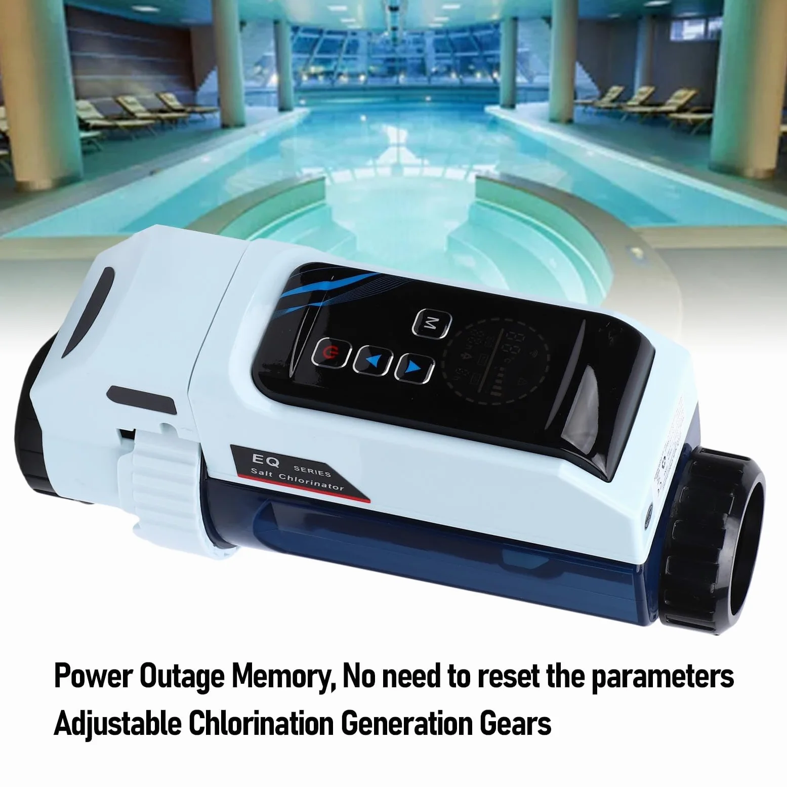 Clorador Salino Inteligente para Piscina, Producción de 32G/h Cl con Placas Ti Autolimpiantes Control WiFi Salida Ajustable 20-100% para SPA Natación Tanque de hasta 160m³