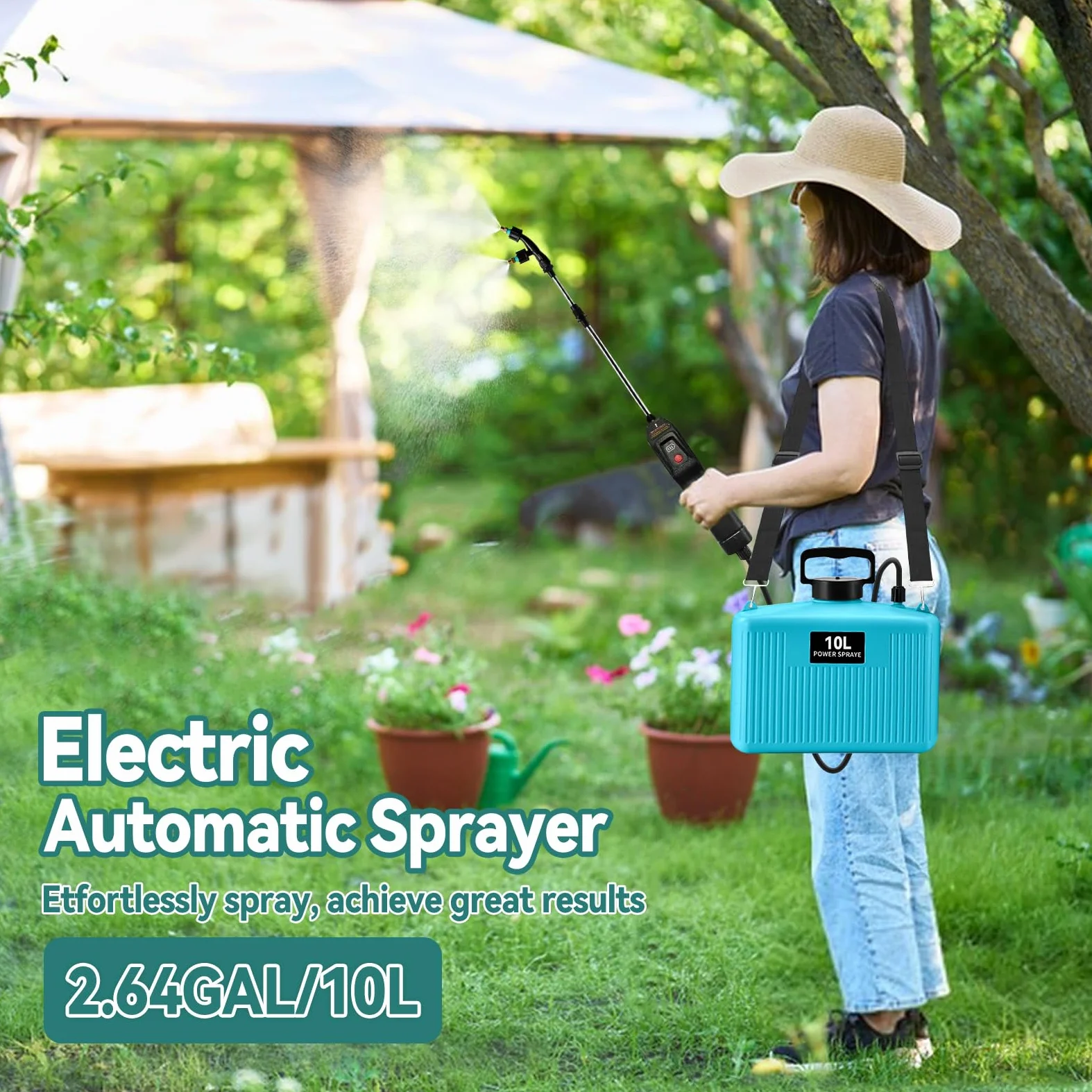 Pulverizador eléctrico de mochila de 10 L, con mango recargable por USB, 4000 mAh, con 4 boquillas