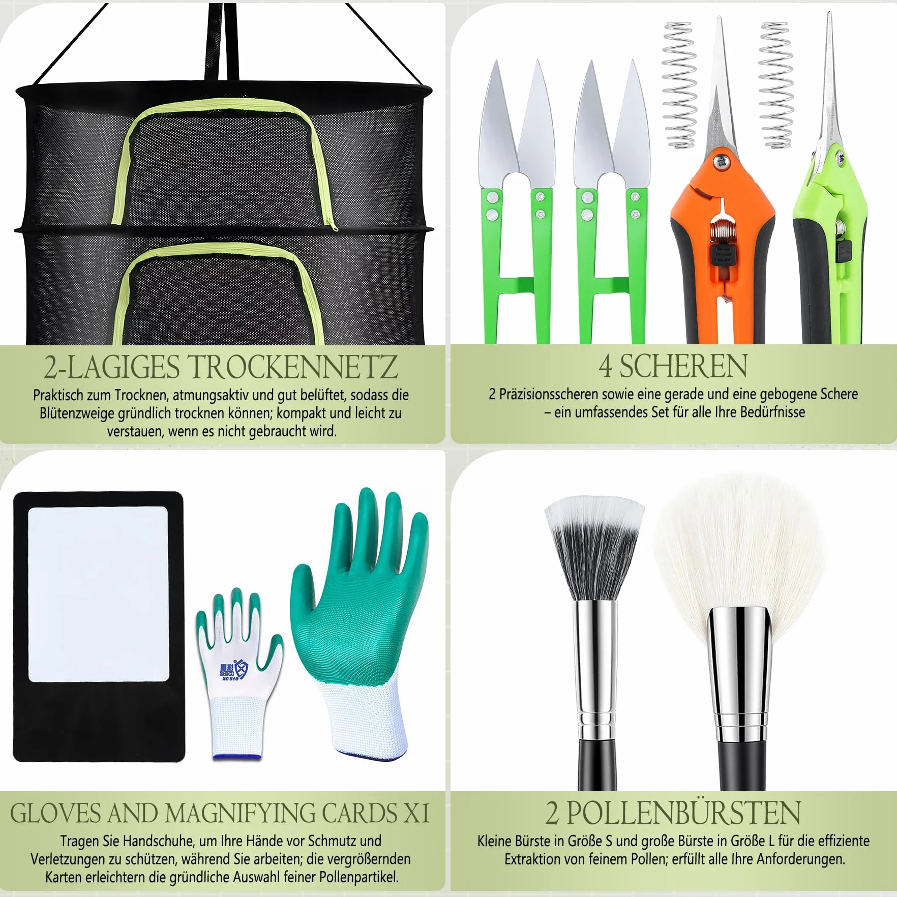 Trim Tray, Premium Trim Bin Set con 150 micras Filtro de Polen, de Recortar ergonómico, Incluye 4 Pares de Tijeras, 2 cepillos antiestáticos, Lupa de Mapa, Red de Secado de 2 Niveles