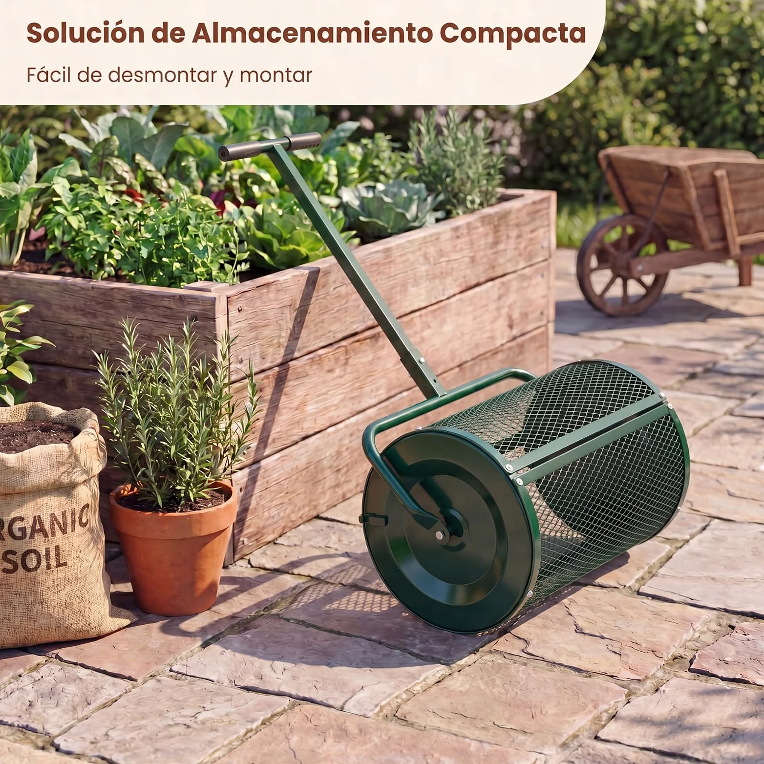 GYMAX Esparcidor de Semillas de Césped, Esparcidor de Abono con Mango de 2 Alturas Ajustables, Estructura de Metal Resistente, Bloqueos Laterales, Dispensador de Compost para Jardín (Verde)