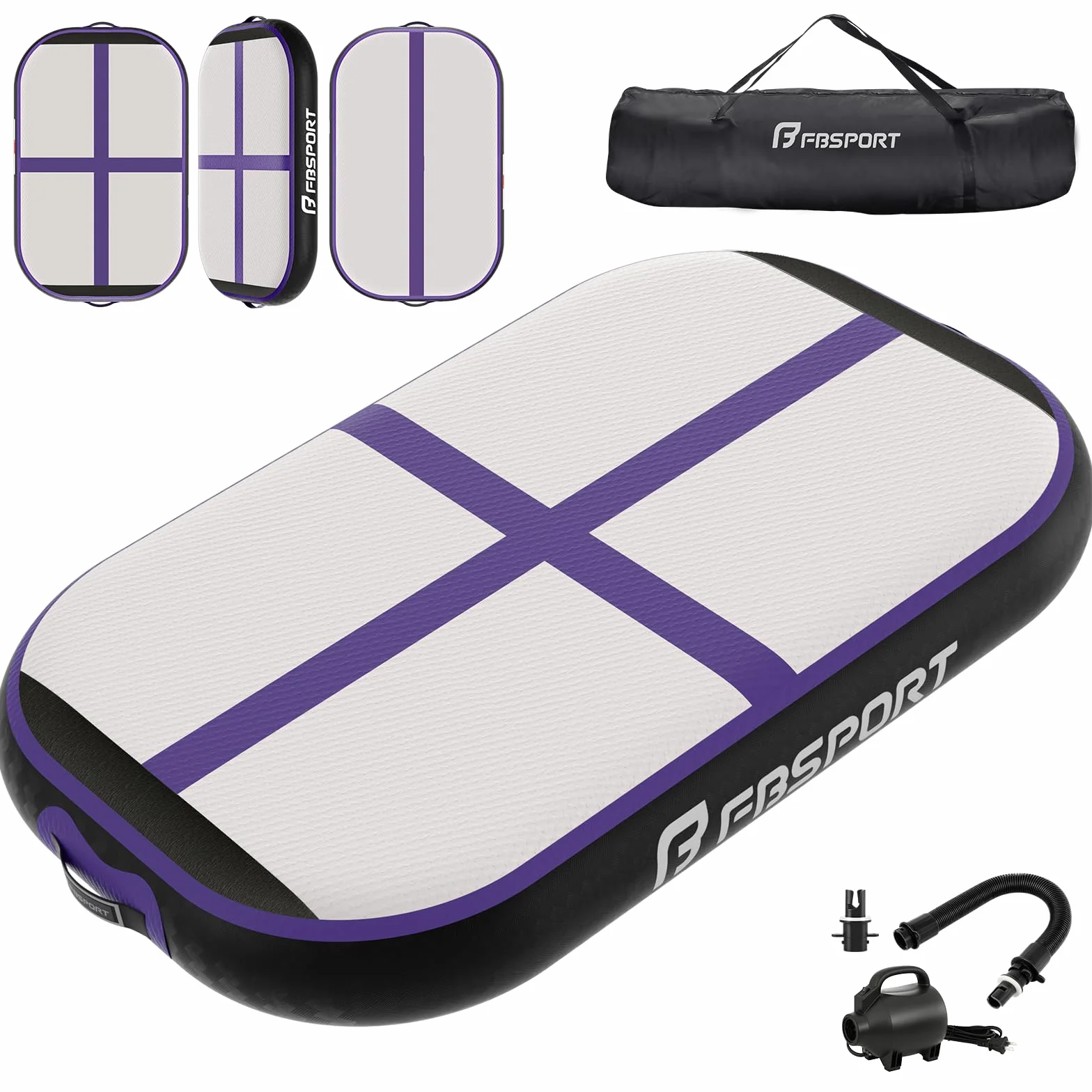 FBSPORT Esterilla de Gimnasia Airtrack Matte 10/20 cm Alto 60 cm Grosor con Bomba de Aire