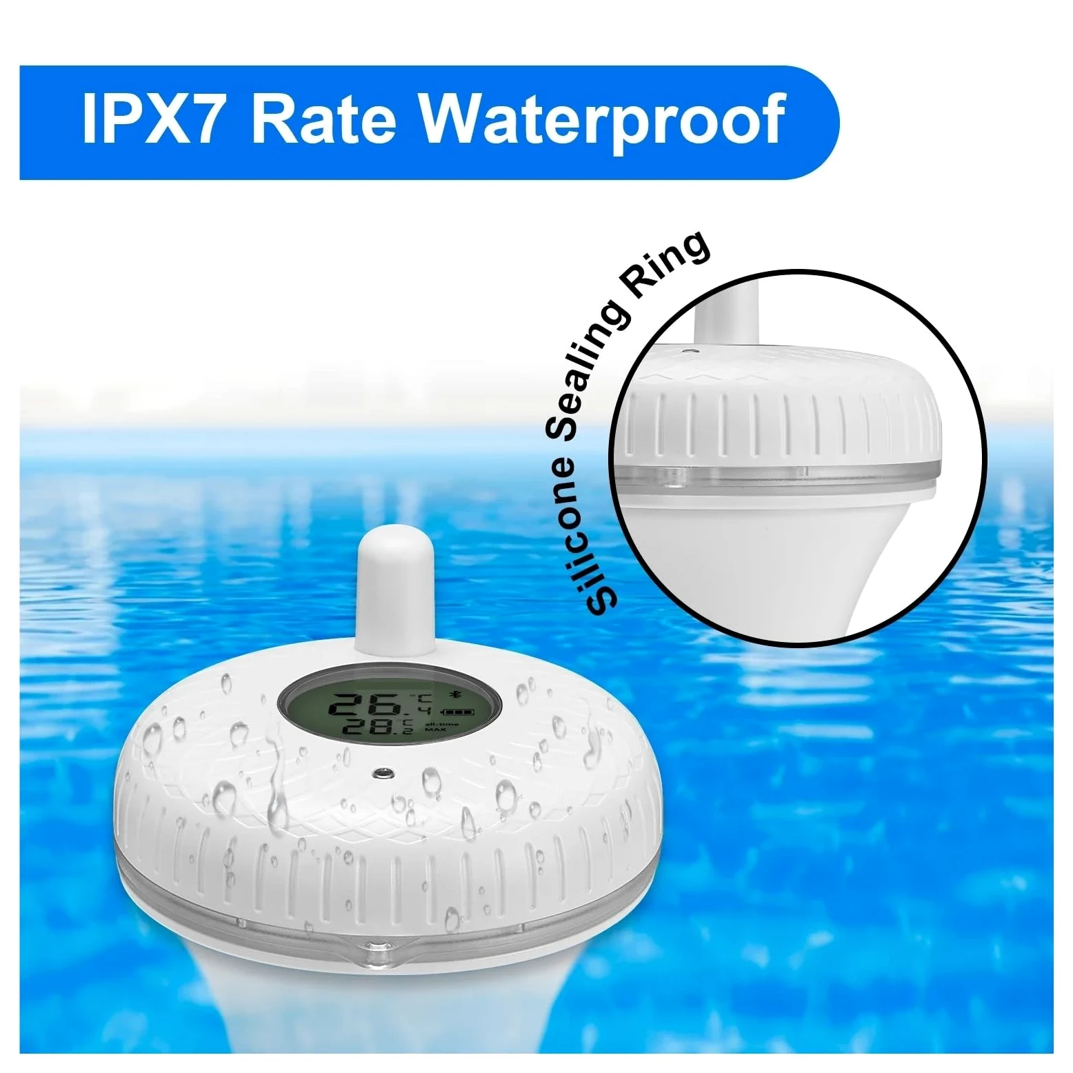 Termómetro Flotante inalámbrico for Piscina, IPX7, Digital, Resistente al Agua, for estanques, acuarios, jacuzzis y Piscinas.(Wireless Version)