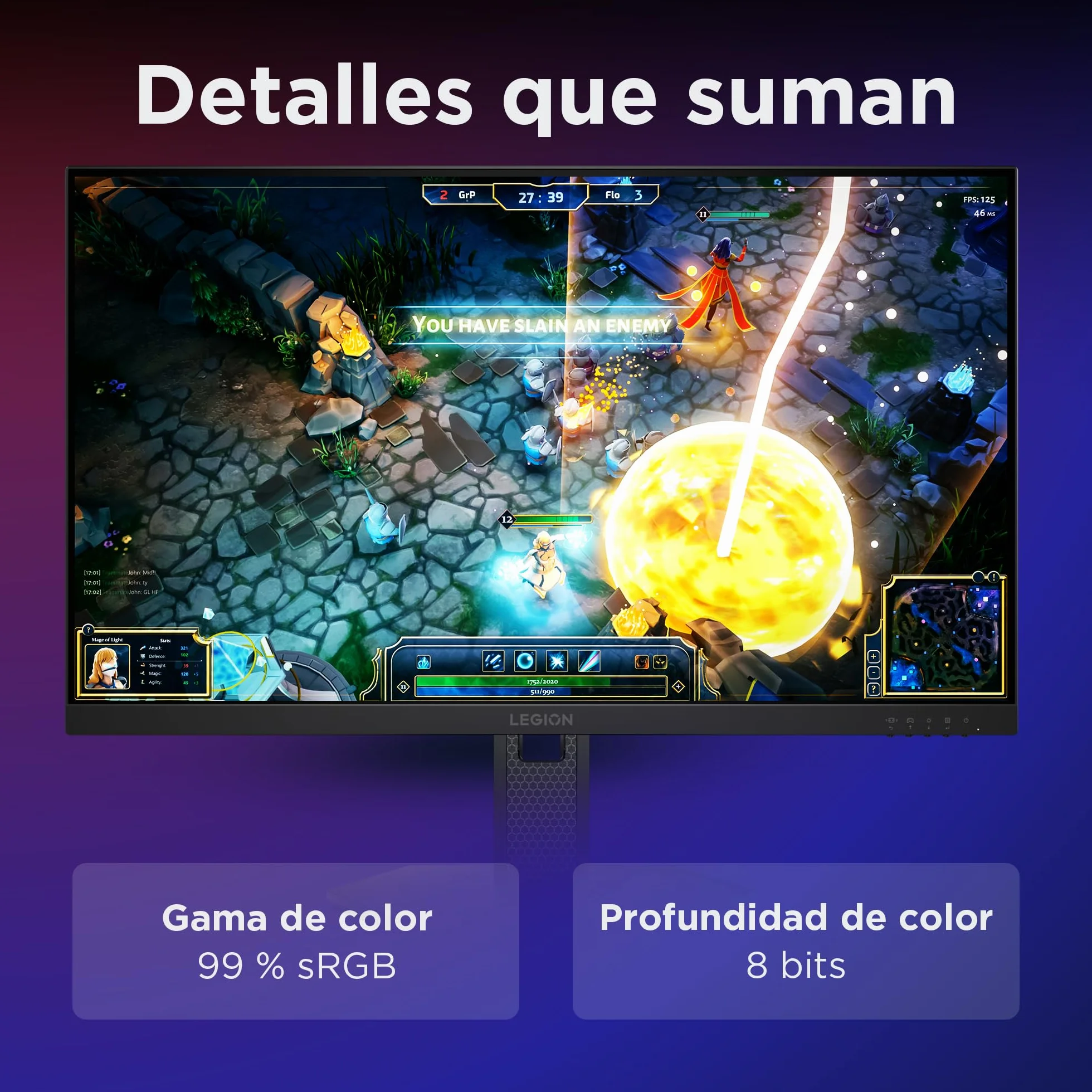 Lenovo Legion 27Q-10 27" Monitor Gaming QHD IPS 240 Hz 0.5 ms HDMI 2.1 DP 1.4 G-Sync FreeSync Premium Negro