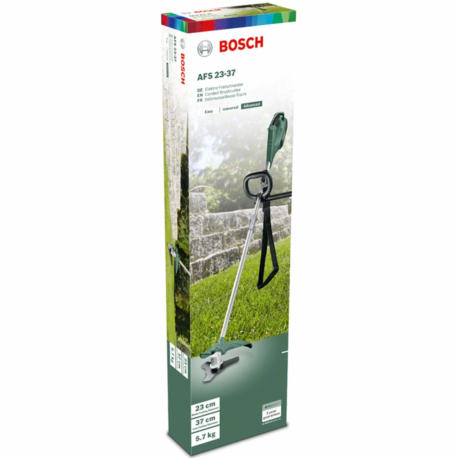 Bosch AFS 23-37 - Desbrozadora (Cuchilla de 3 Hojas, 3 Hilos de Corte, empuñadura Adicional, caperuza en Caja de cartón, Doble Sistema de Corte)