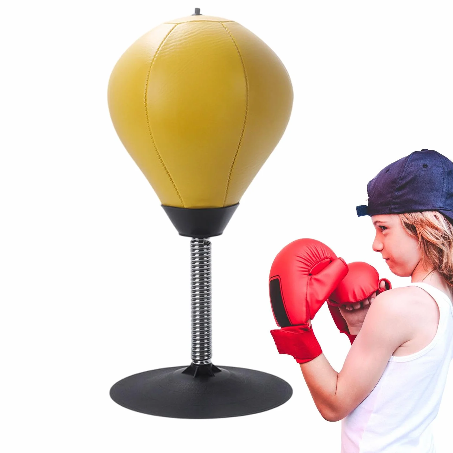 XIAOXIAOYU Saco de Boxeo antiestrés de Mesa con Ventosa - Bolsa de Boxeo Resistente para aliviar el estrés con Bomba