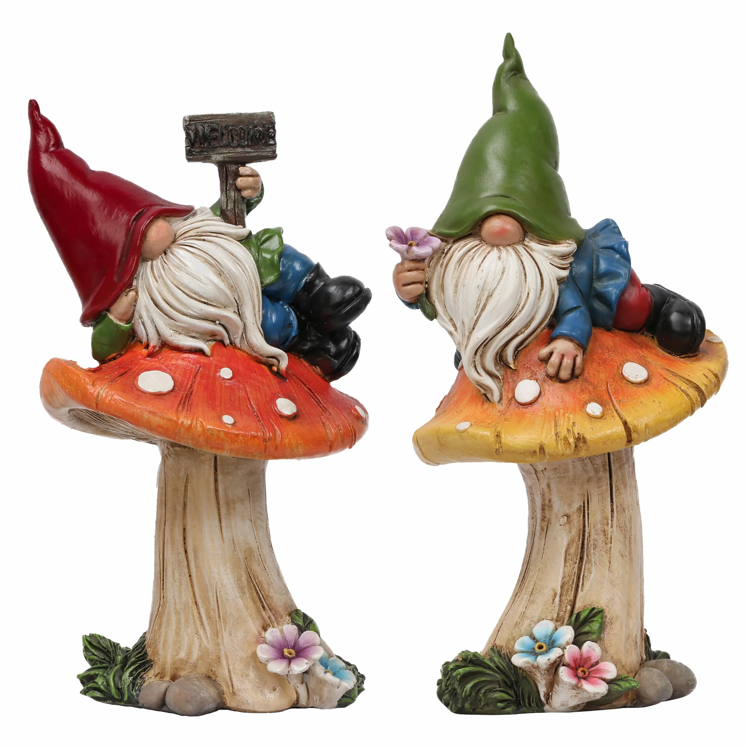 Teresa‘S Collections Set de 2 Gnomos sobre Hongos para Jardín, Adornos Jardin Exterior, Patio y Porche, Regalo de Cumpleaños y Casa Nueva (L)